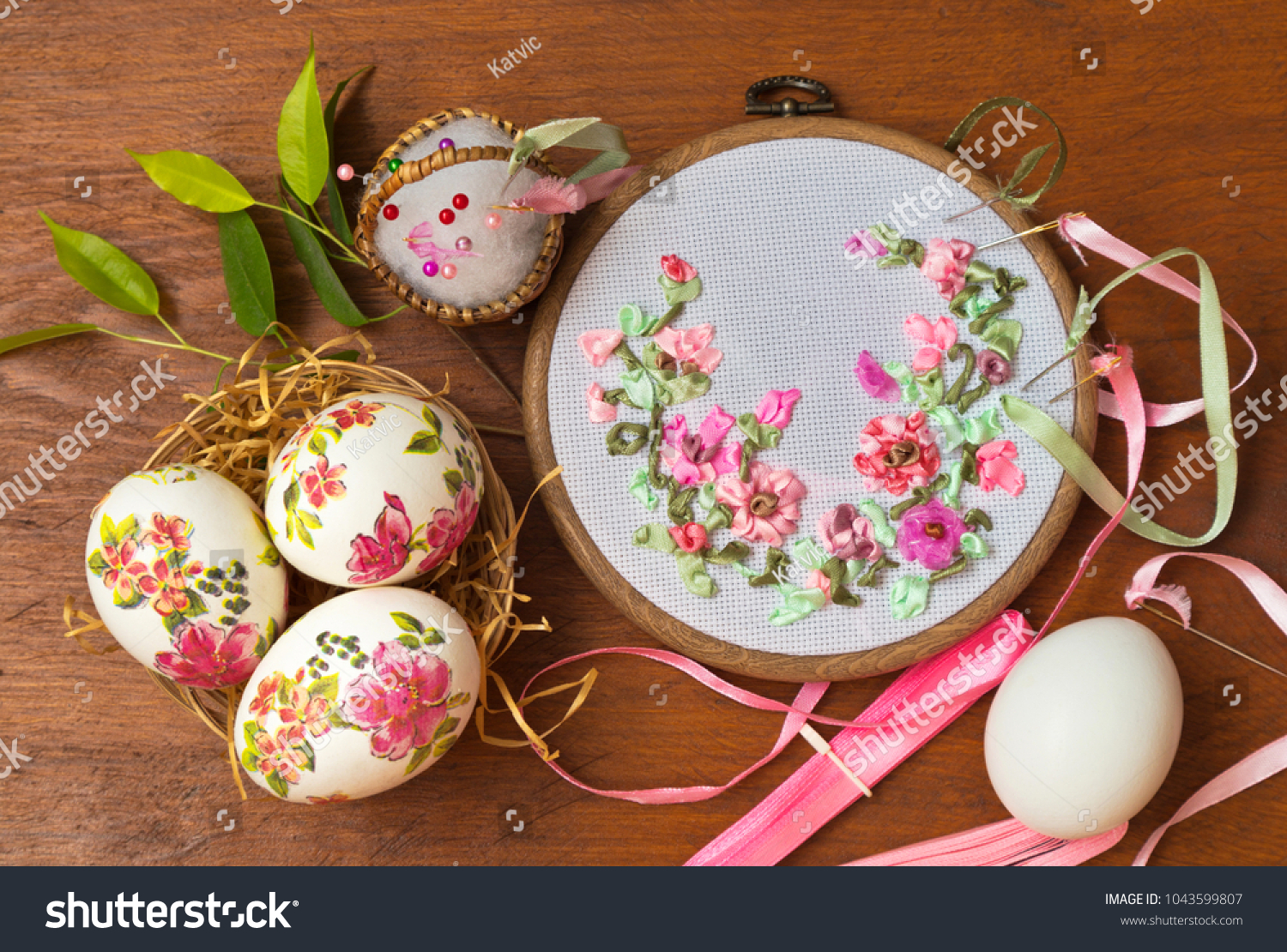 Easter egg embroidered with silk ribbon