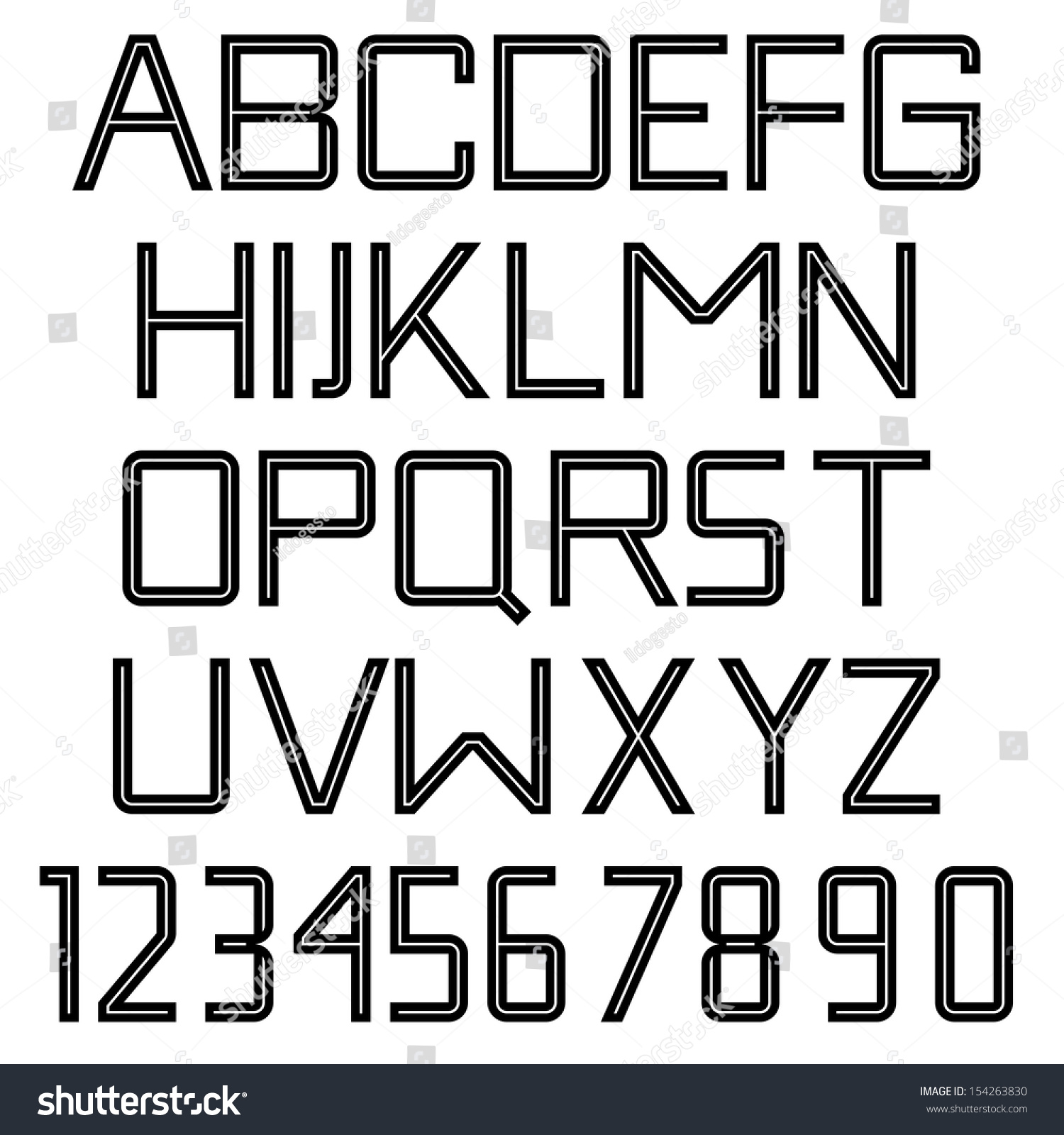 Handmade Retro Font Inline Type Raster Stock Illustration 154263830