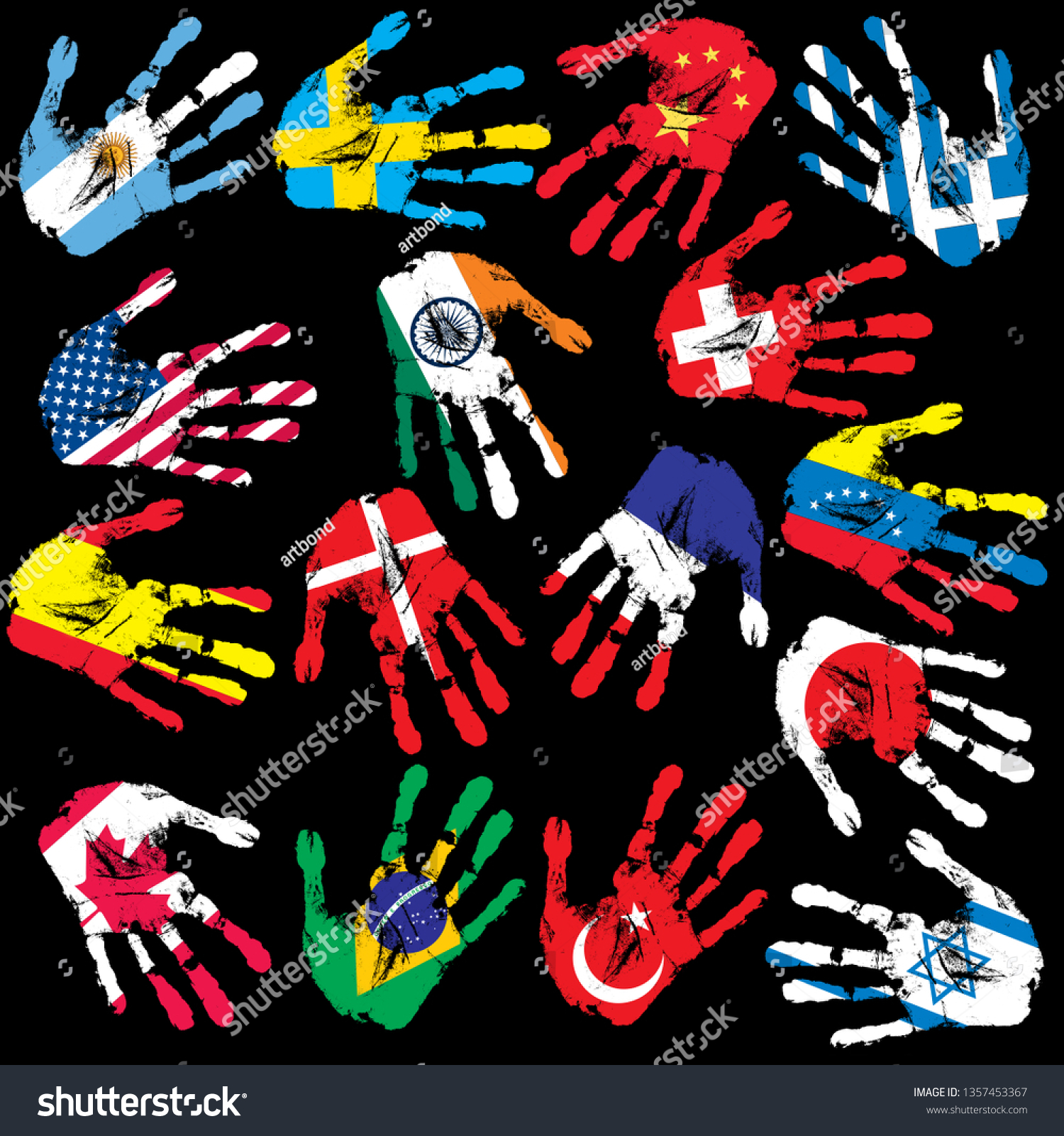 Handprint Image Flags Different Countries Stock Illustration 1357453367 Shutterstock 8037