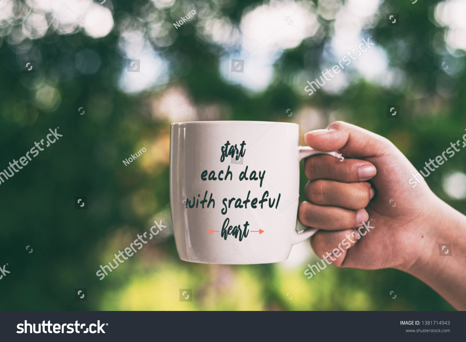 Hands Holding Cup Coffee Quotes Start Stock Photo Edit Now