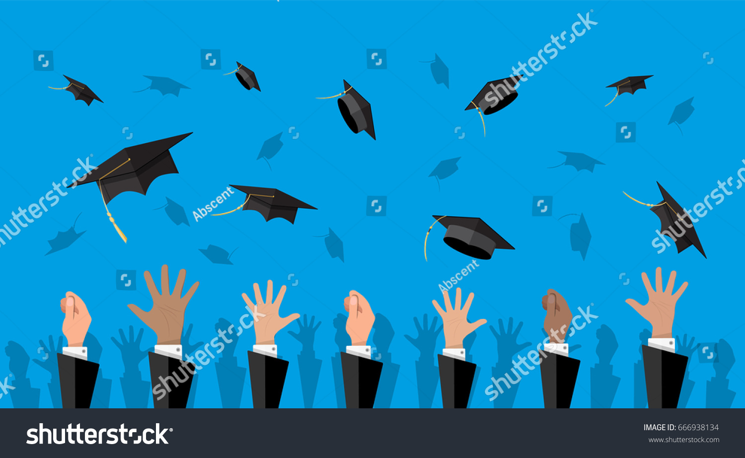 Hands Graduates Throwing Graduation Hats Air Stock Illustration 666938134 Shutterstock