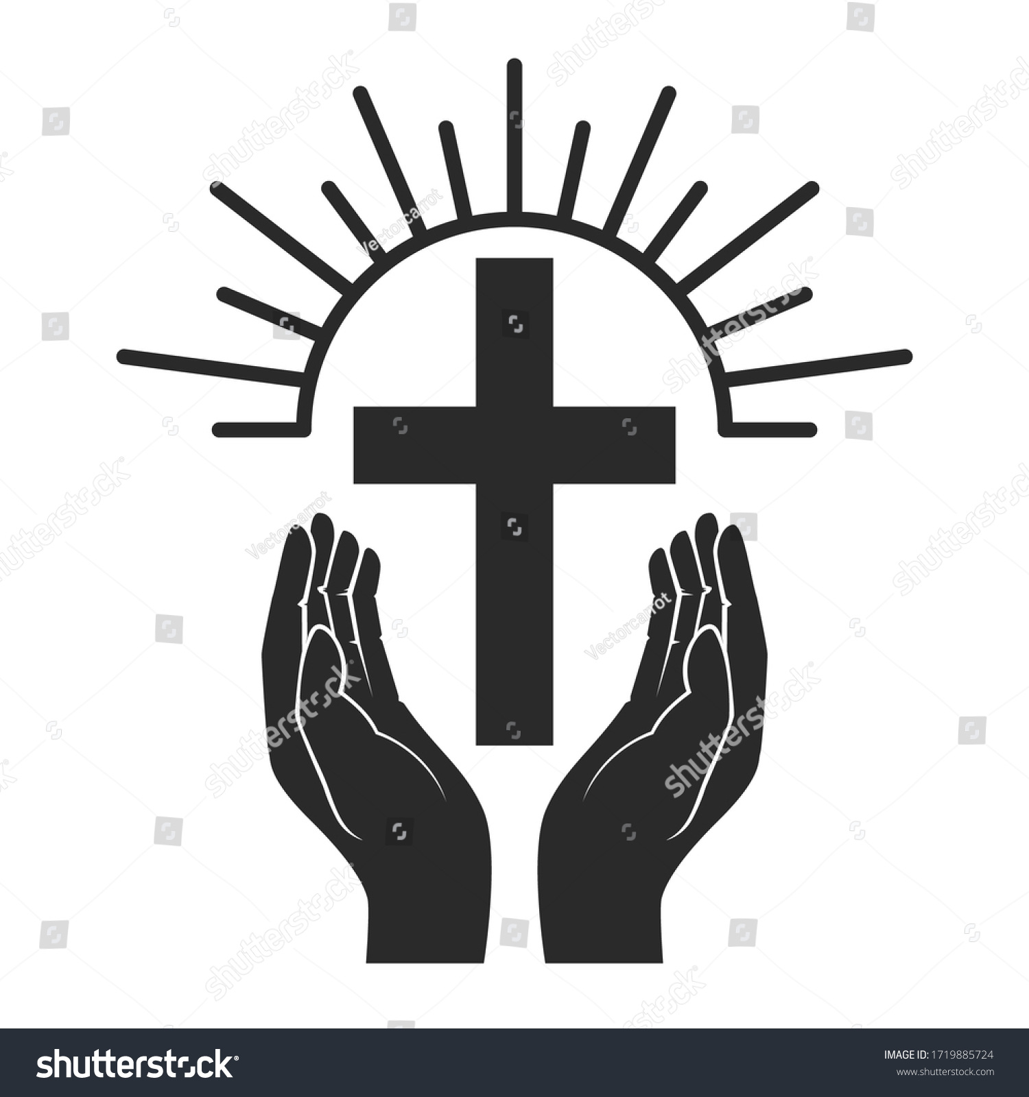 Hands Shining Holy Cross Design Element Stock Illustration 1719885724