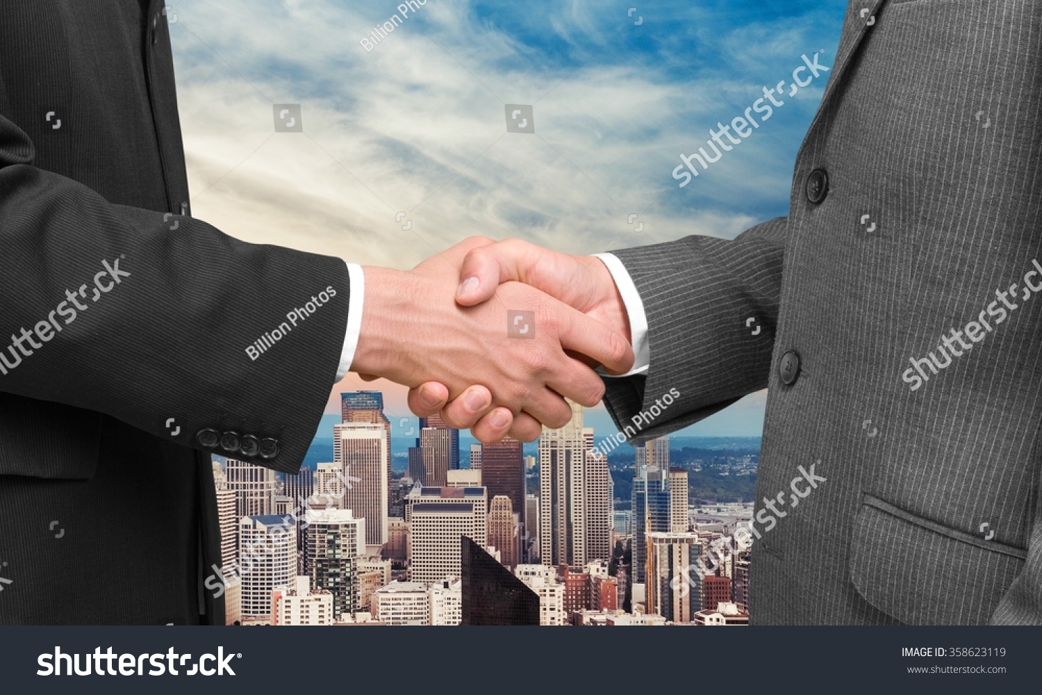 Double Exposure of Handshake between Businessman with Cityscape Stock Image - Image of ...