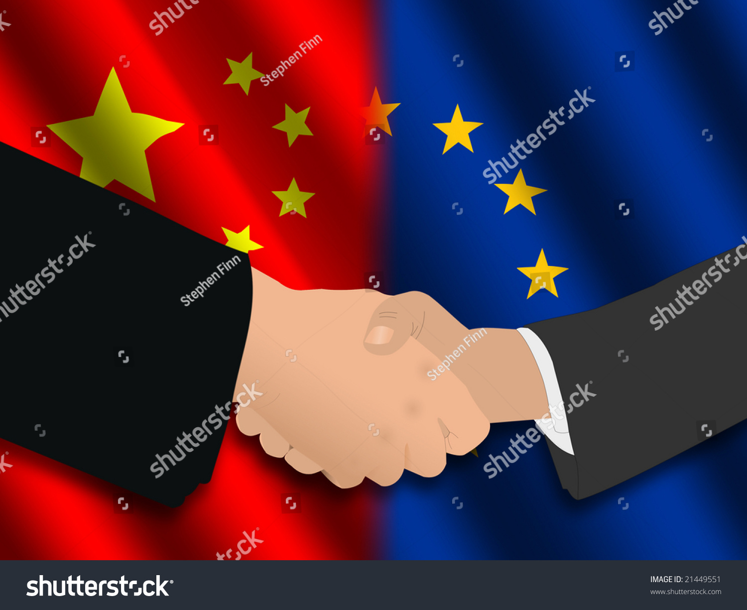 Handshake Over Chinese And Eu Flags Illustration - 21449551 : Shutterstock