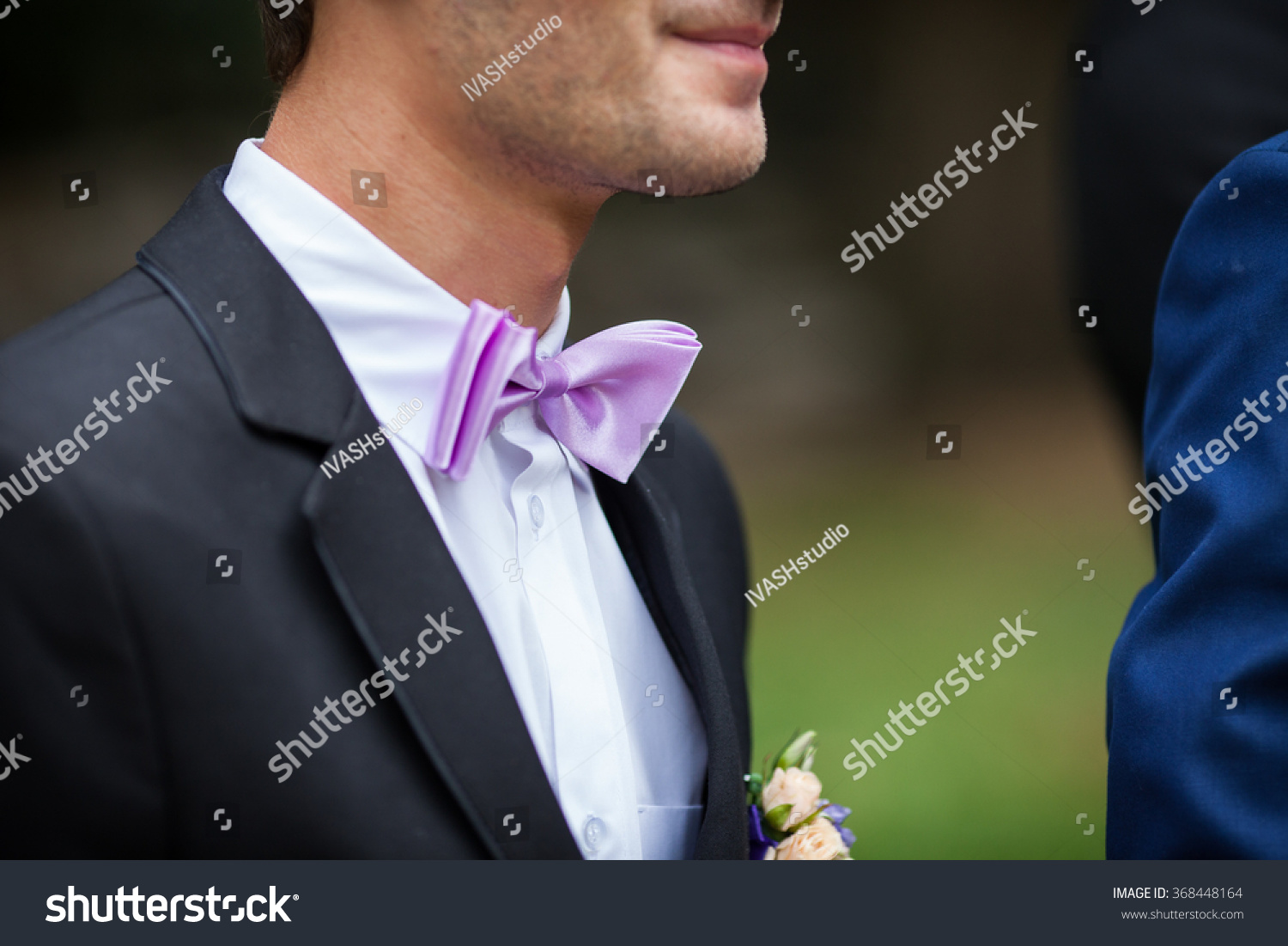 black suit with lavender shirt