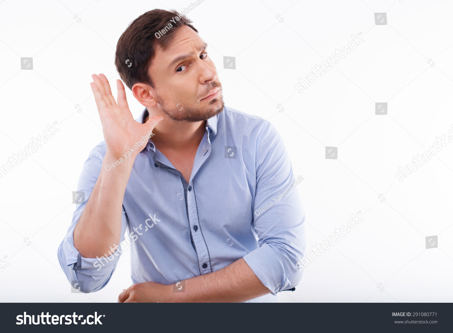 Handsome Guy Trying Hear Something Seriously Stock Photo 291080771 ...