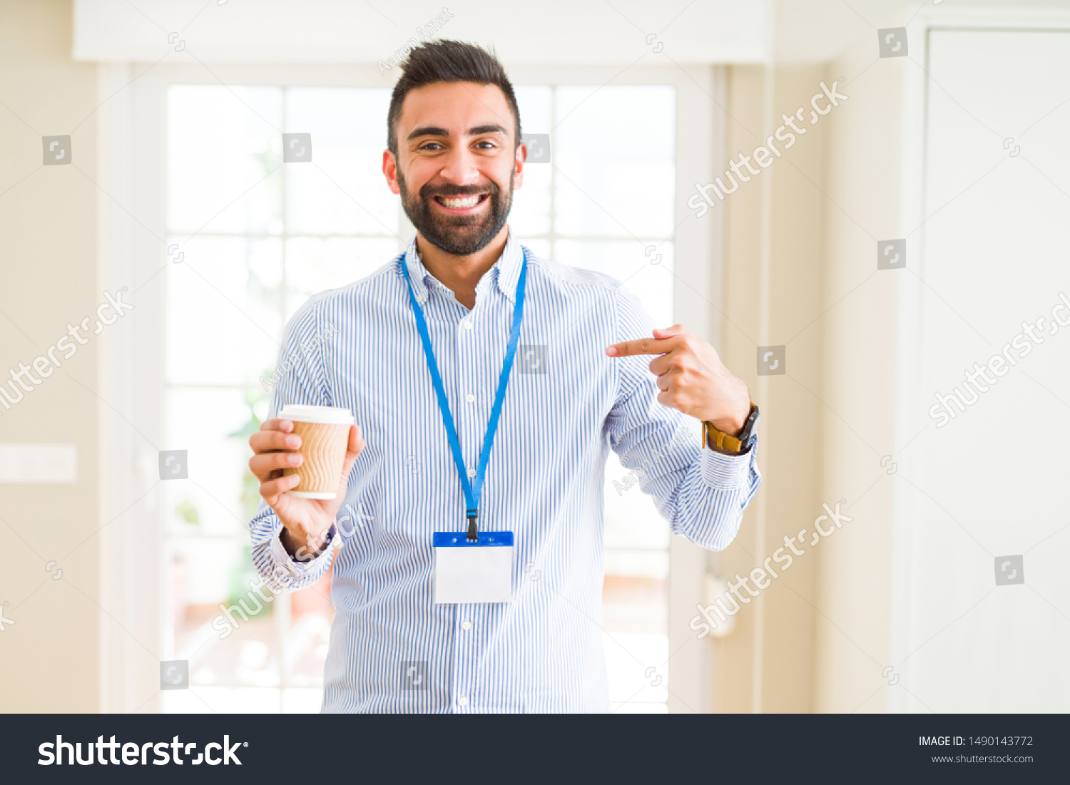 Handsome Hispanic Man Wearing Id Card Stock Photo 1490143772 | Shutterstock