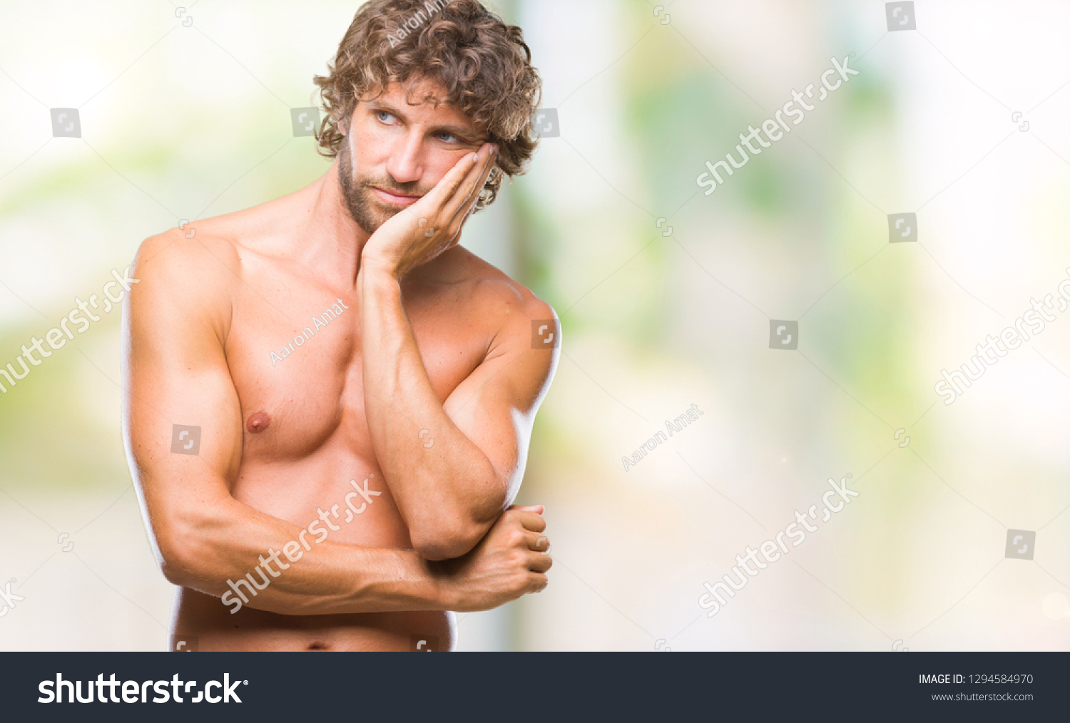 Handsome Hispanic Model Man Sexy Shirtless Stock Photo