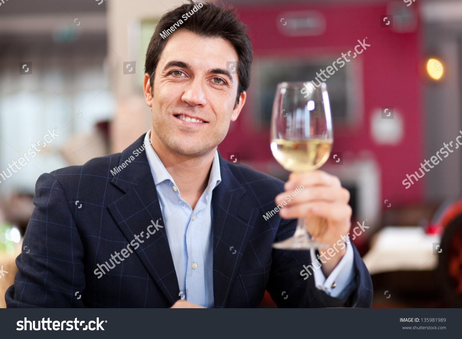 Handsome Man Holding A Glass Of Wine Imagen de archivo (stock ...