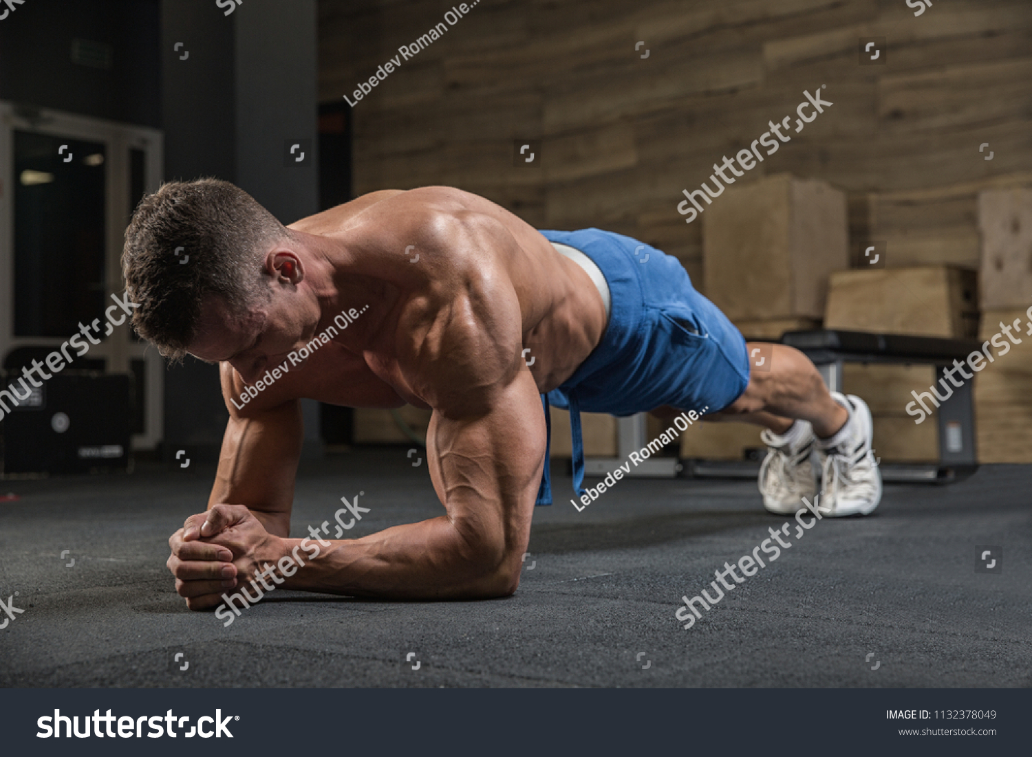 Handsome Man Exercising Gym Posing Front Stock Photo 1132378049 