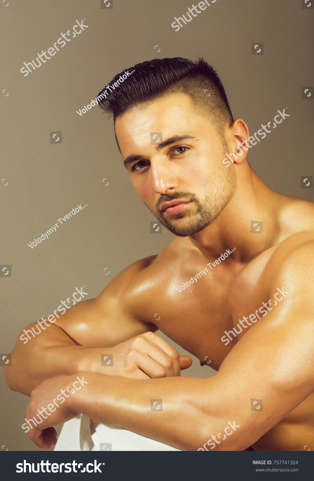 Handsome Man Muscular Macho Bodybuilder Bristle Stock Photo Edit Now