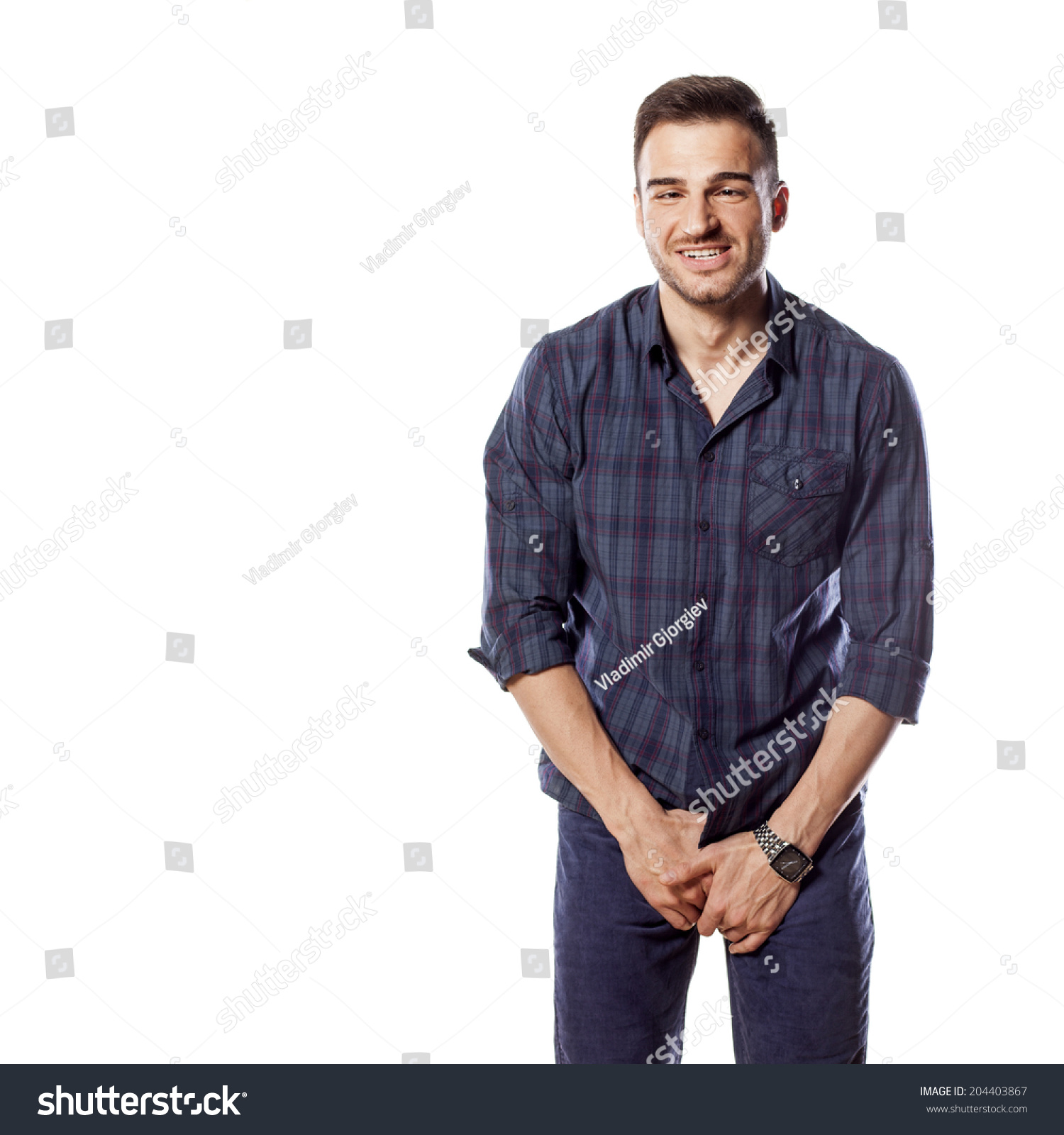 Handsome Man With A Funny Face Hold His Crotch Stock Photo 204403867 ...