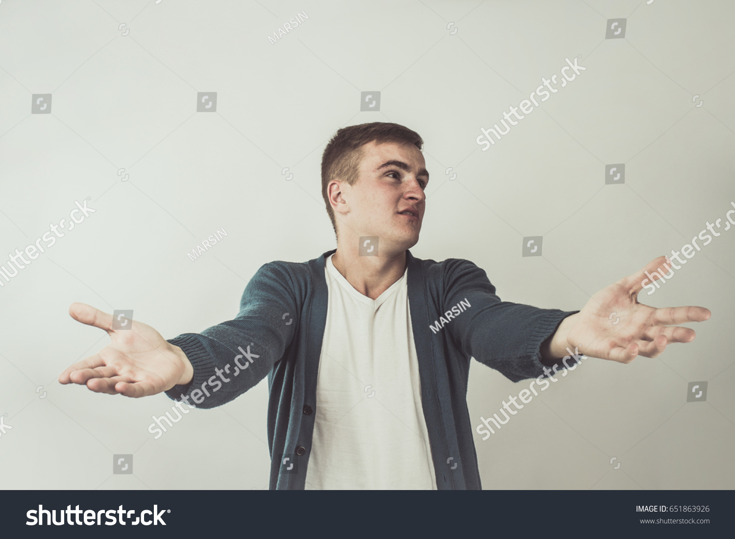 Handsome Man Hands Outstretched Forward Stock Photo Edit Now