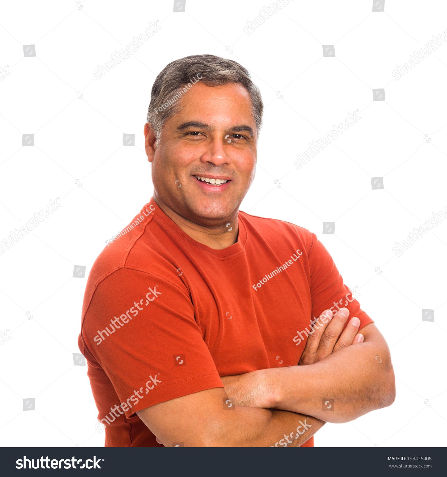 Handsome Middle Age Hispanic Man In A Studio Portrait On A White ...