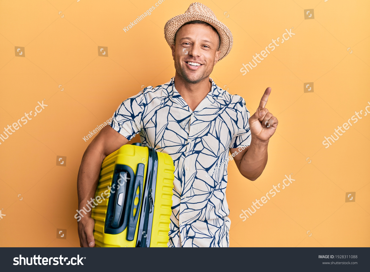 Handsome Muscle Man Holding Suitcase Going Stock Photo (Edit Now ...
