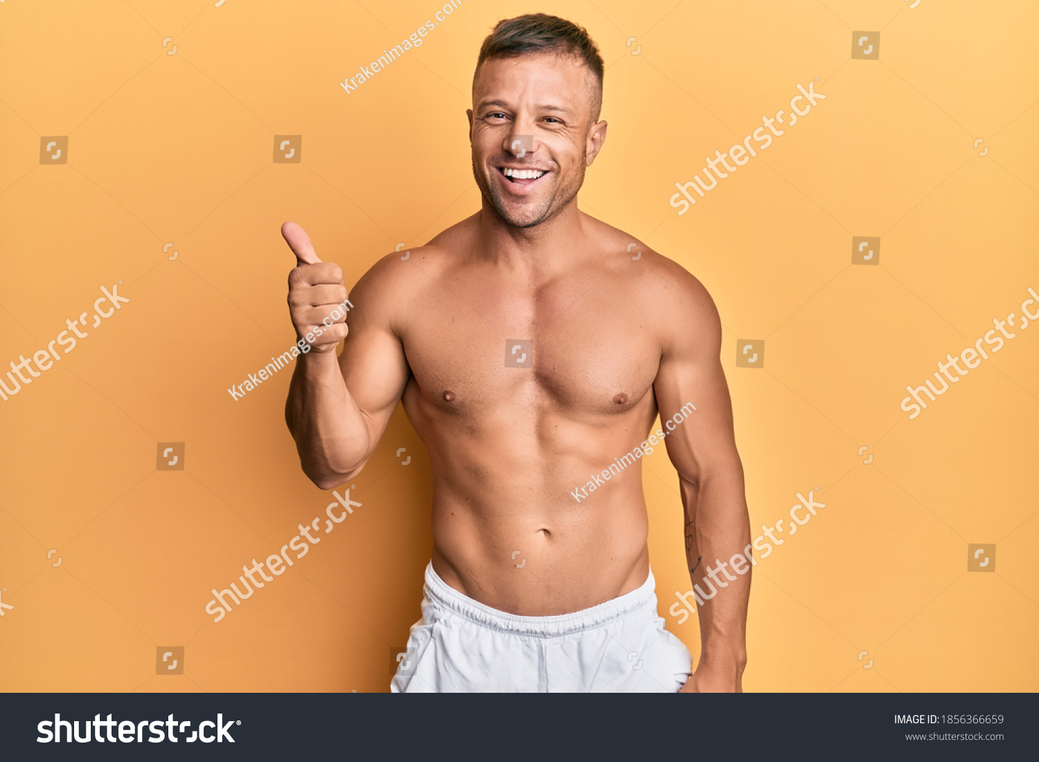 Handsome Muscle Man Standing Shirtless Smiling Stock Photo Shutterstock