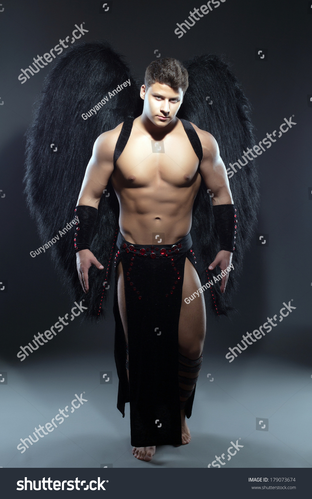 Handsome Muscular Guy Posing Fallen Angel Stock Photo 179073674 ...