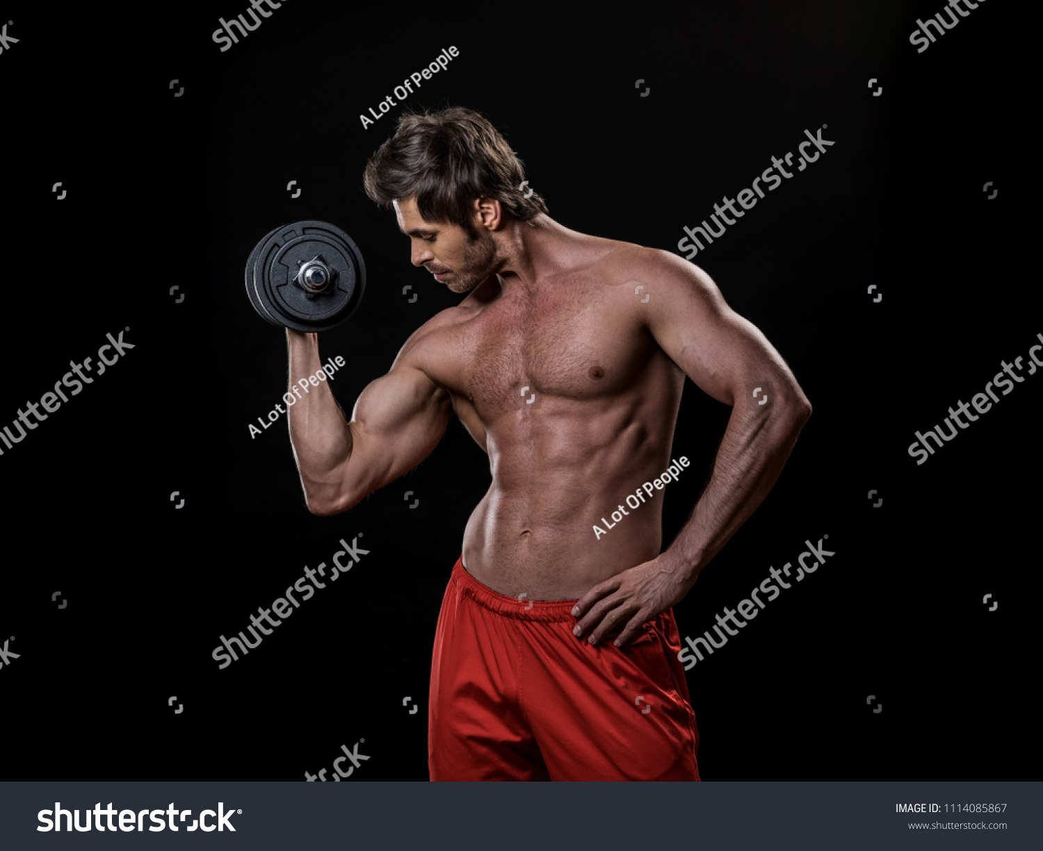 Handsome Muscular Man Bare Chest Lifting Stock Photo Edit Now