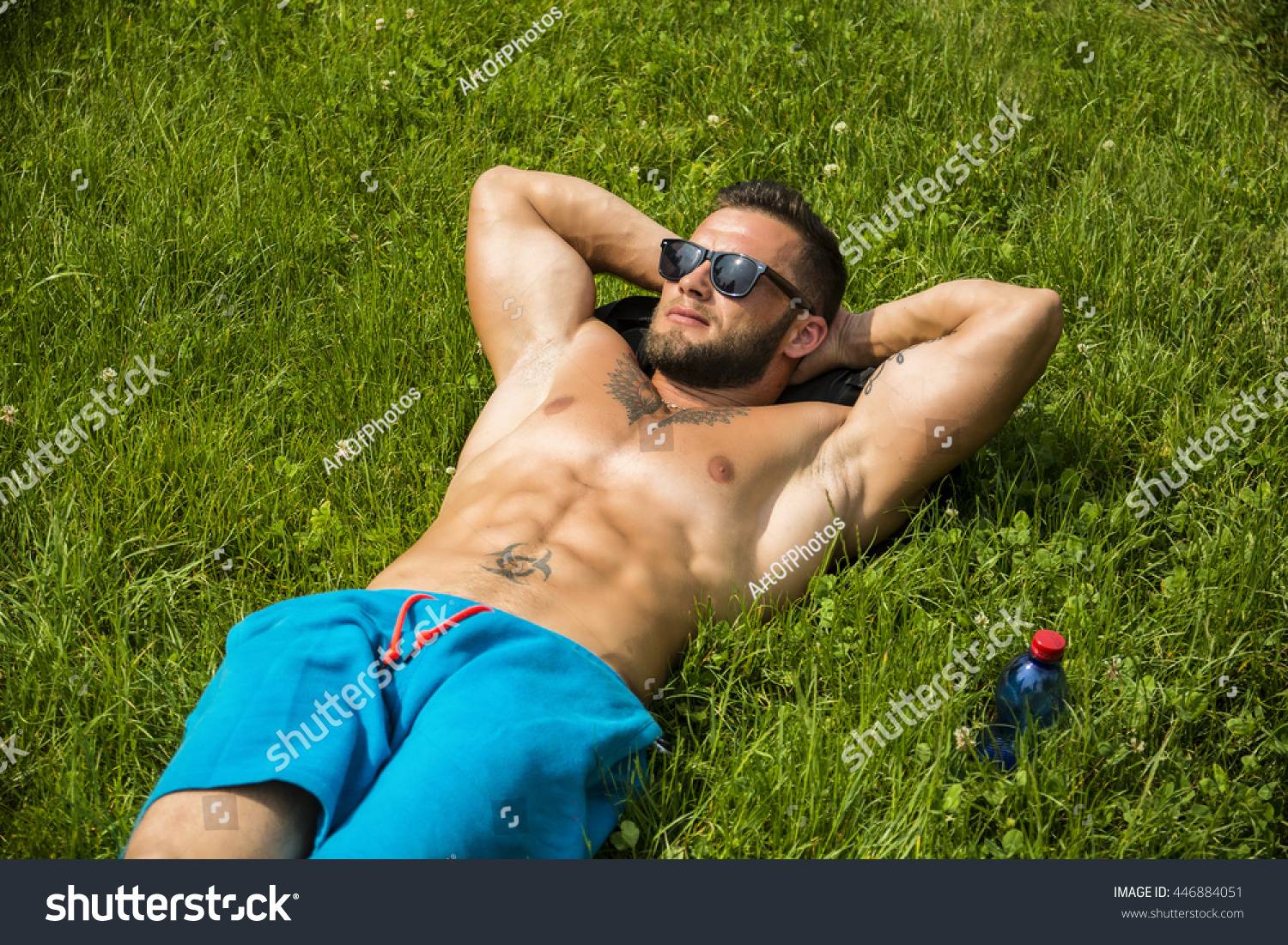 Handsome Muscular Shirtless Hunk Man Outdoor Shutterstock