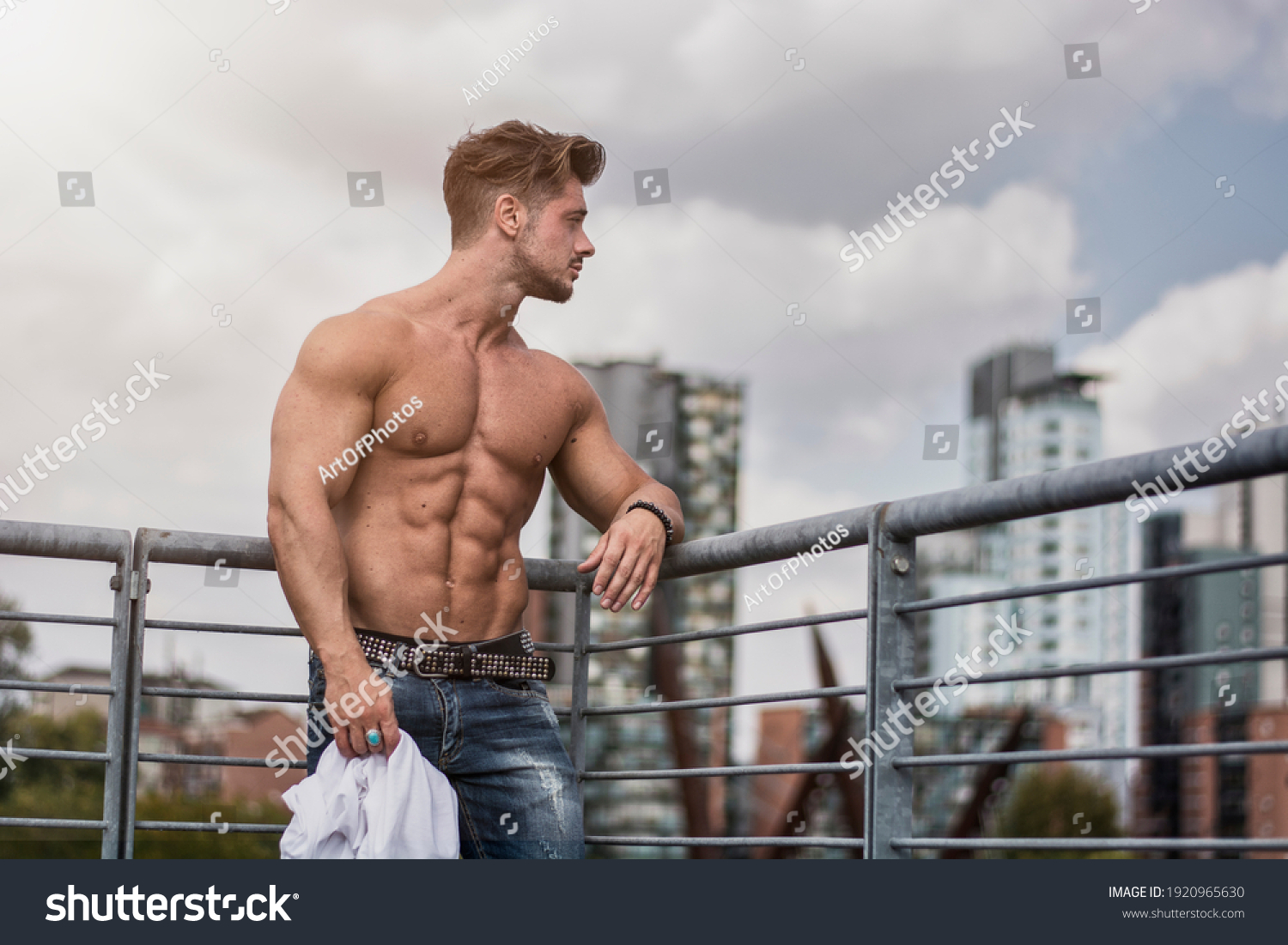 Handsome Muscular Shirtless Hunk Man Outdoor Stock Fotografie 1920965630 Shutterstock