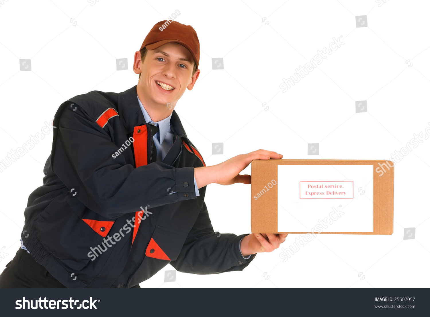 Handsome Postman Making Delivery Post Package Stock Photo 25507057 ...