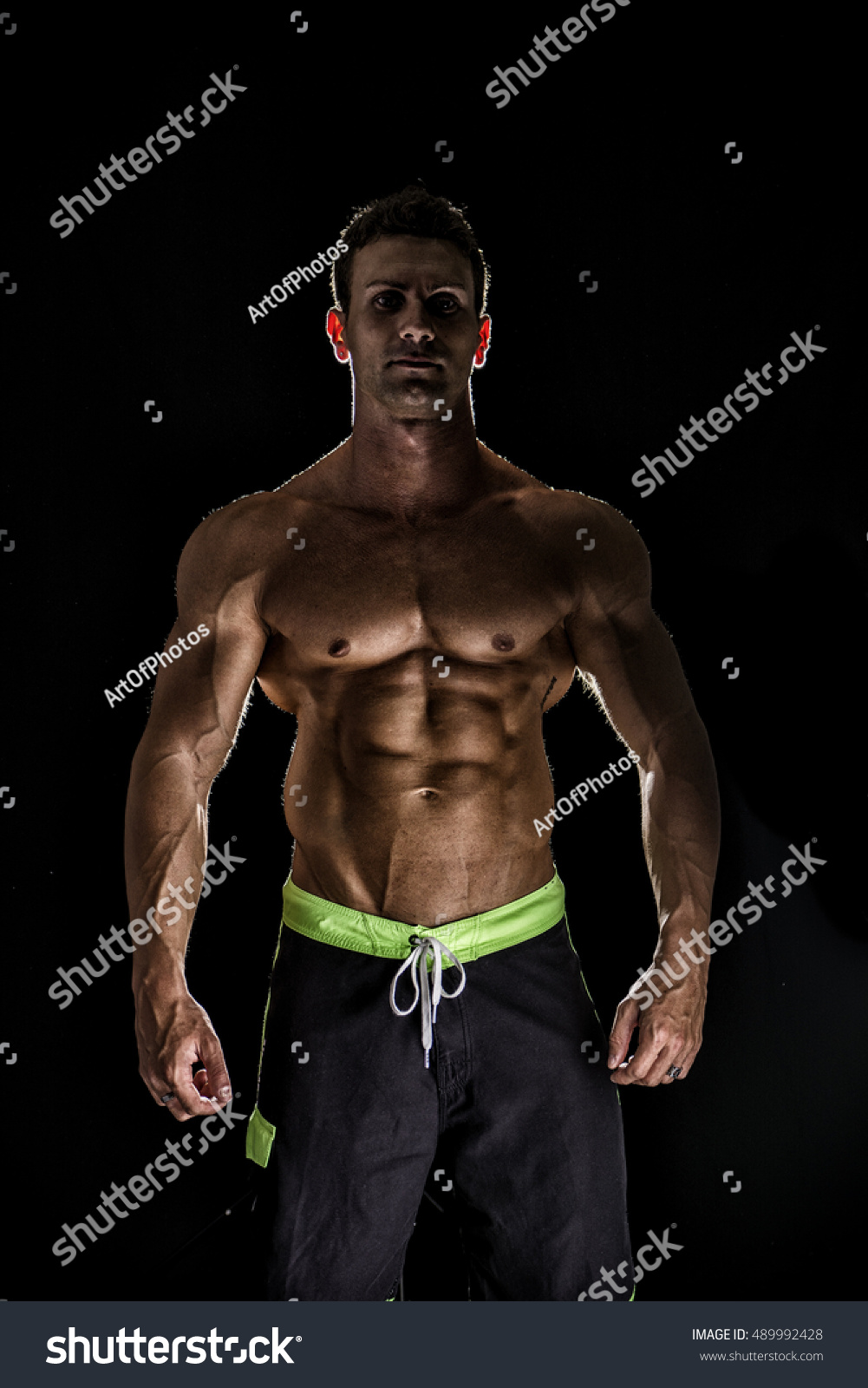 Handsome Shirtless Bodybuilder Looking Camera Isolated Stock Photo Shutterstock