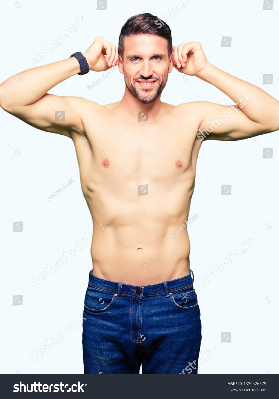 Handsome Shirtless Man Showing Nude Chest Foto Stok Shutterstock