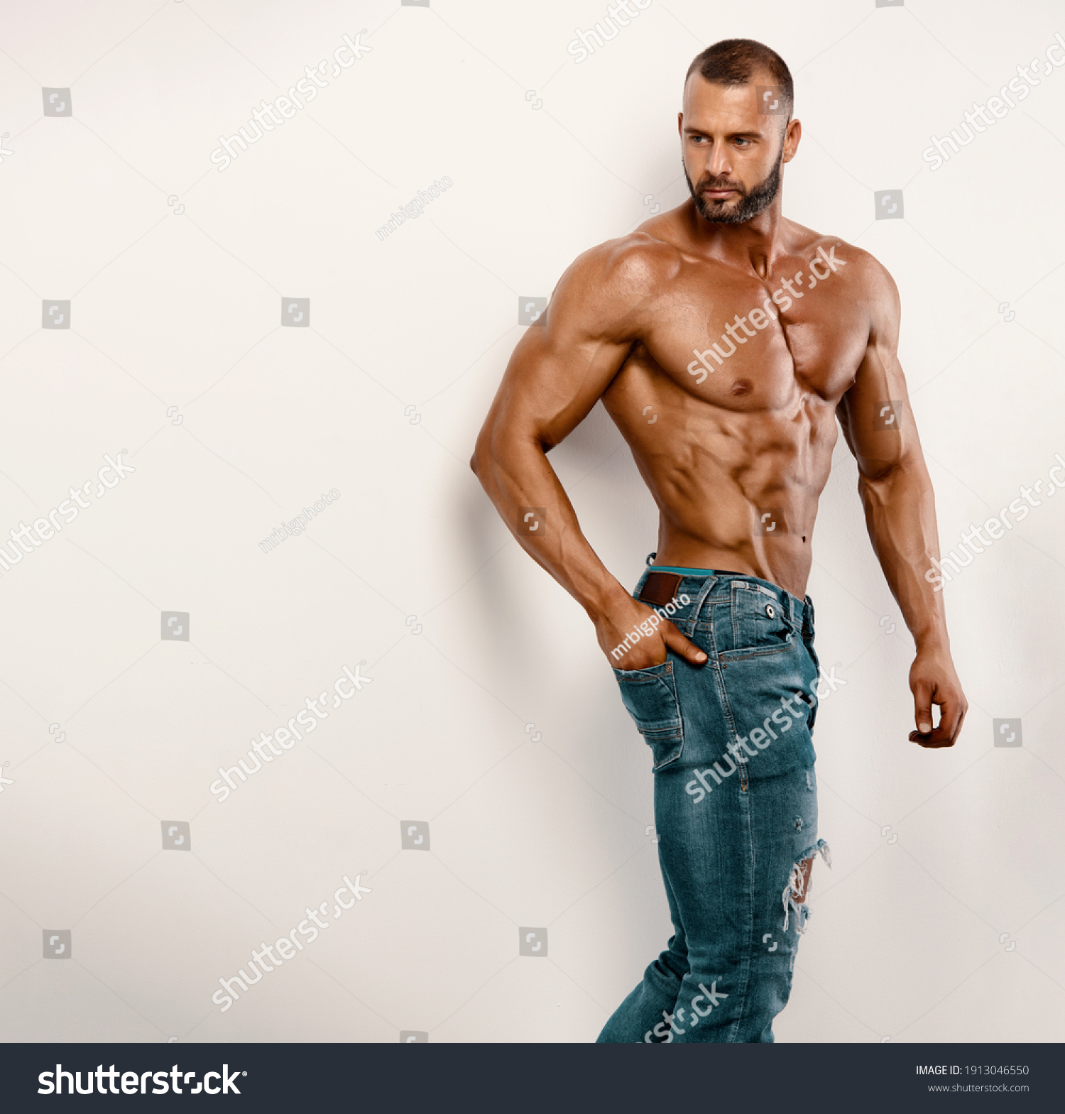 Стоковая фотография Handsome Shirtless Men Jeans Shutterstock