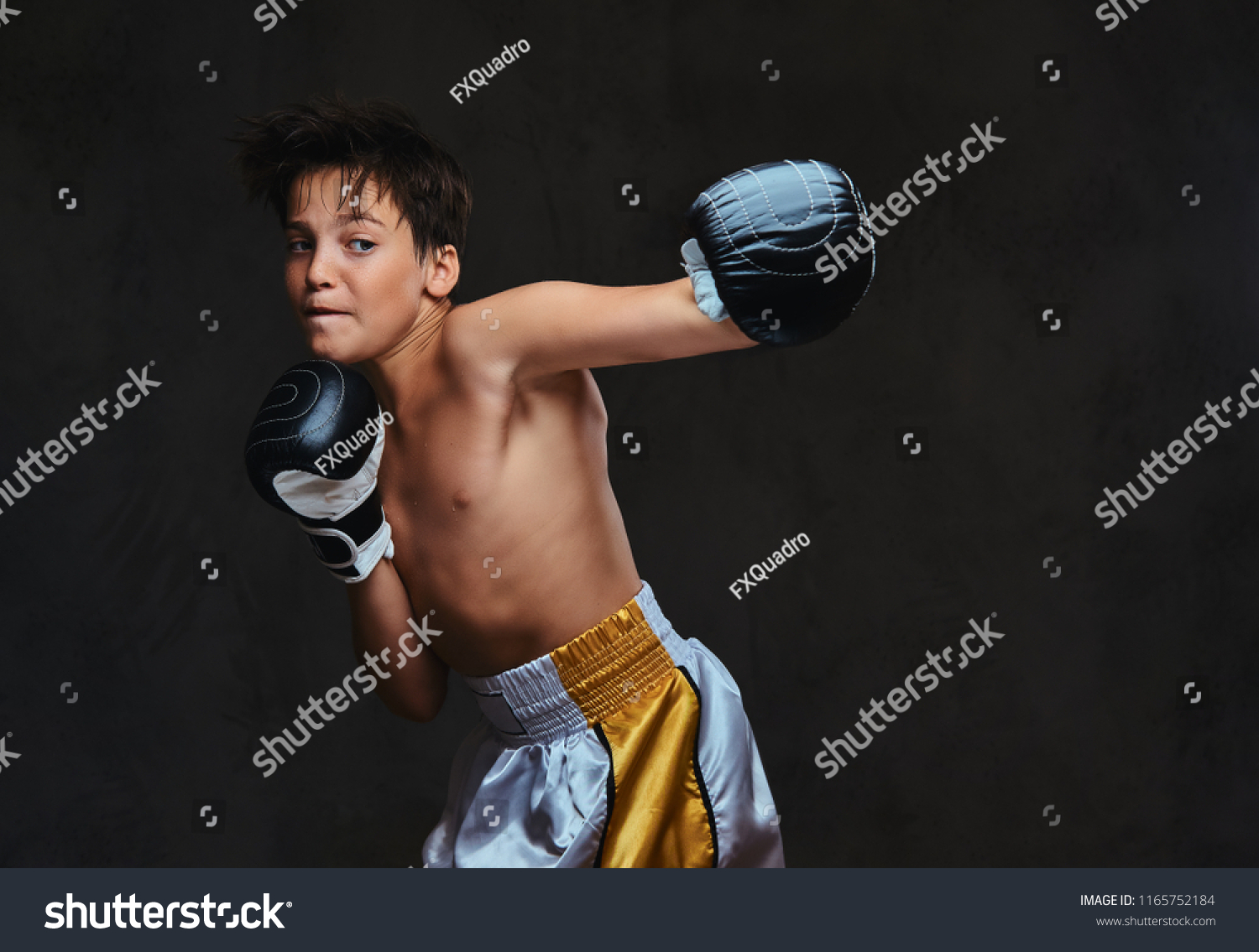 Handsome Shirtless Young Boxer During Boxing Foto Stok 1165752184