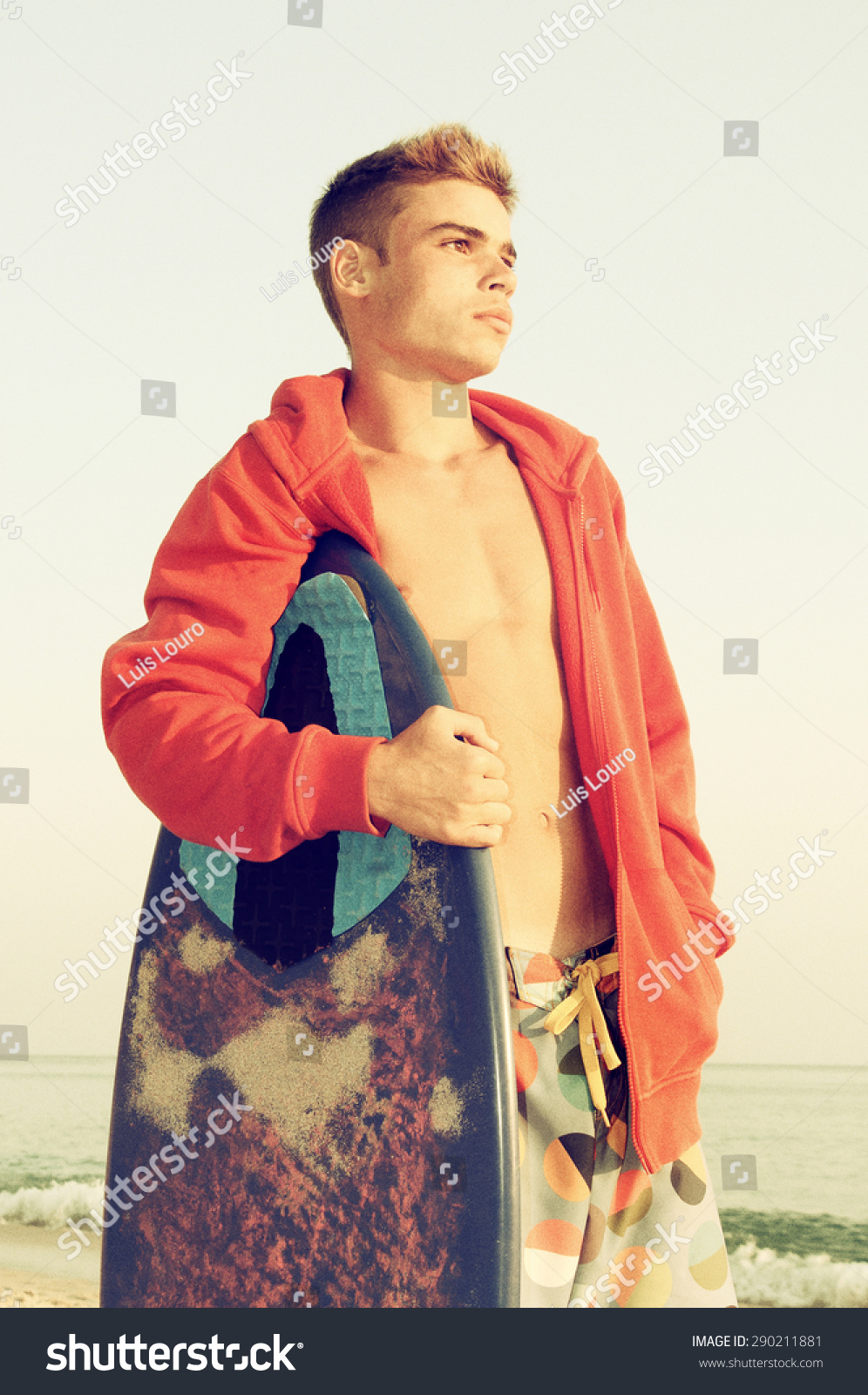 Handsome Teen Posing Beach Skimming Board Stock Photo 290211881 ...