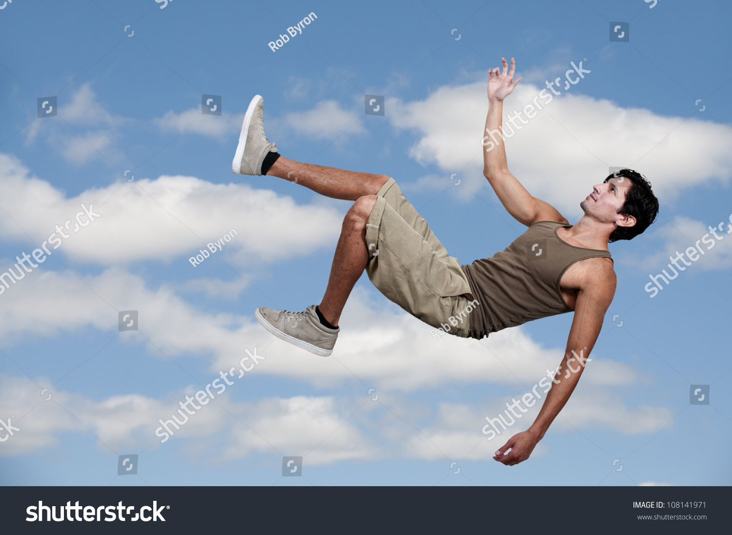 Handsome Young Man Falling Through The Sky Stock Photo 108141971 ...