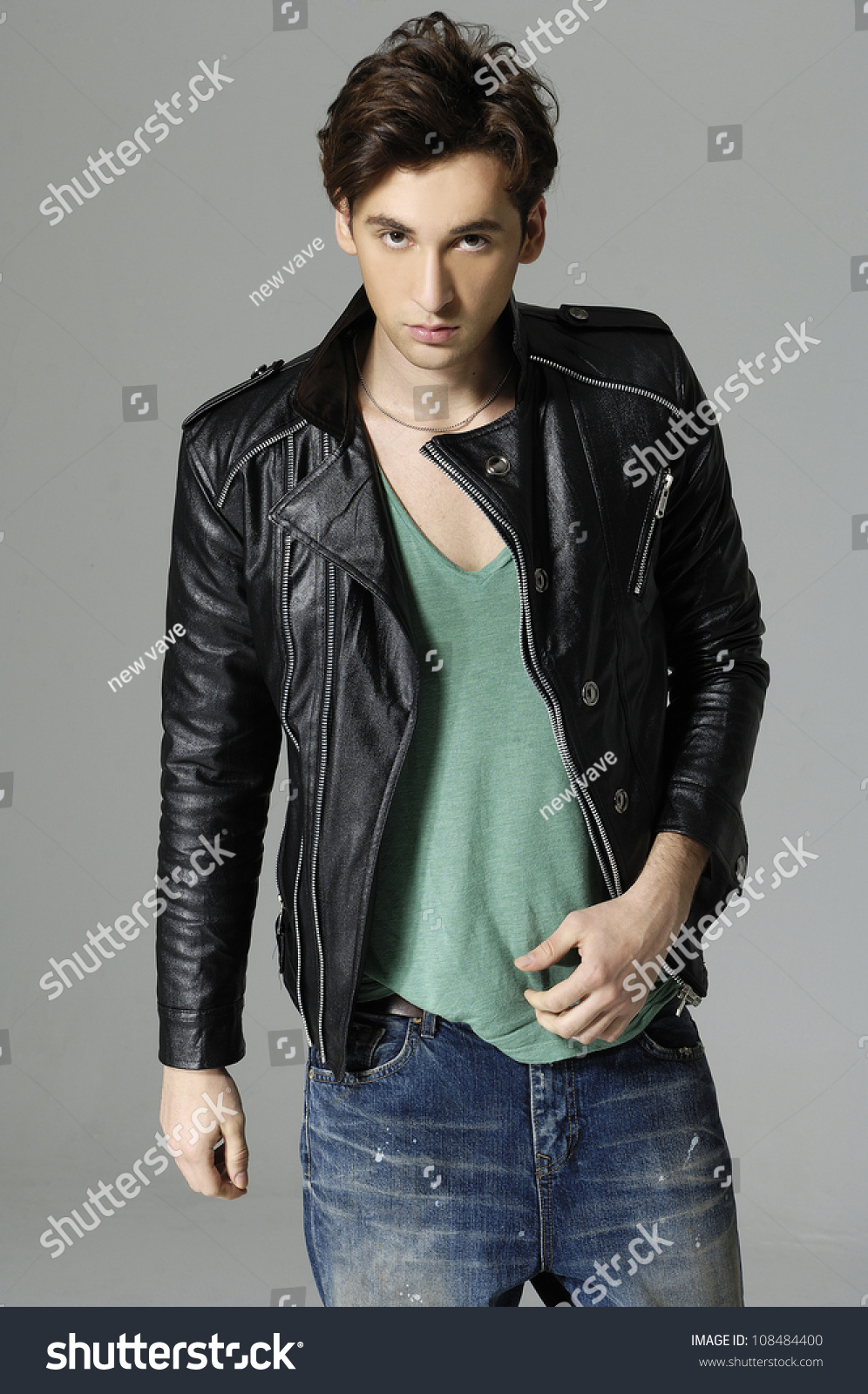 Handsome Young Man Tshirt Jeans Leather Stock Photo 108484400 ...