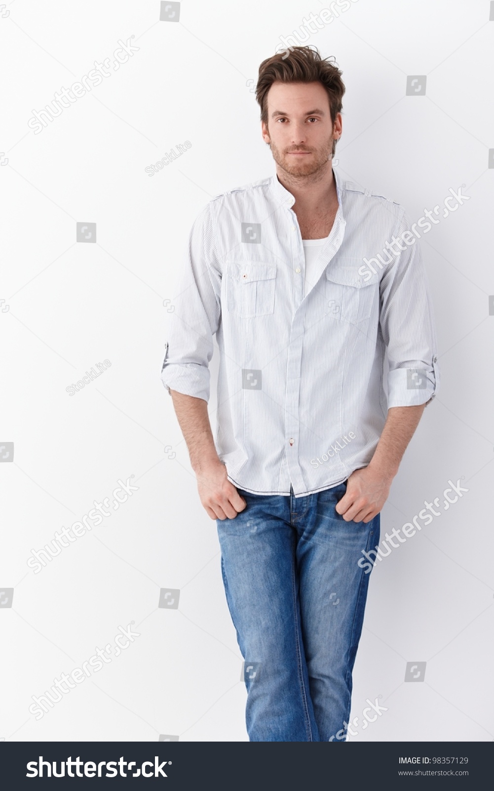 Handsome Young Man Standing Over White Stock Photo 98357129 - Shutterstock