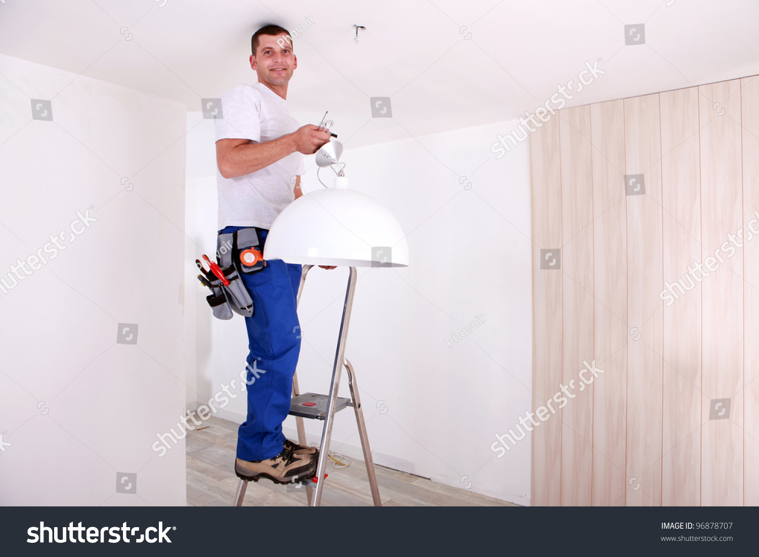 Handyman Fixing Ceiling Light Stock Photo Edit Now 96878707