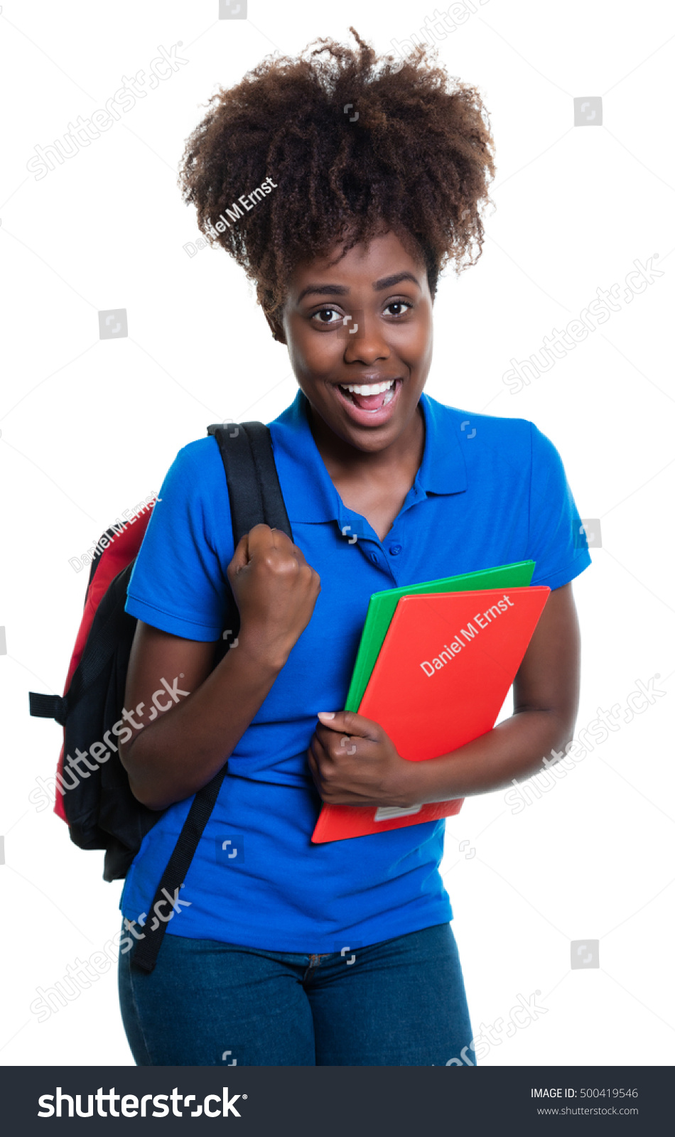 Happy African American Female Student With Backpack And Group Of