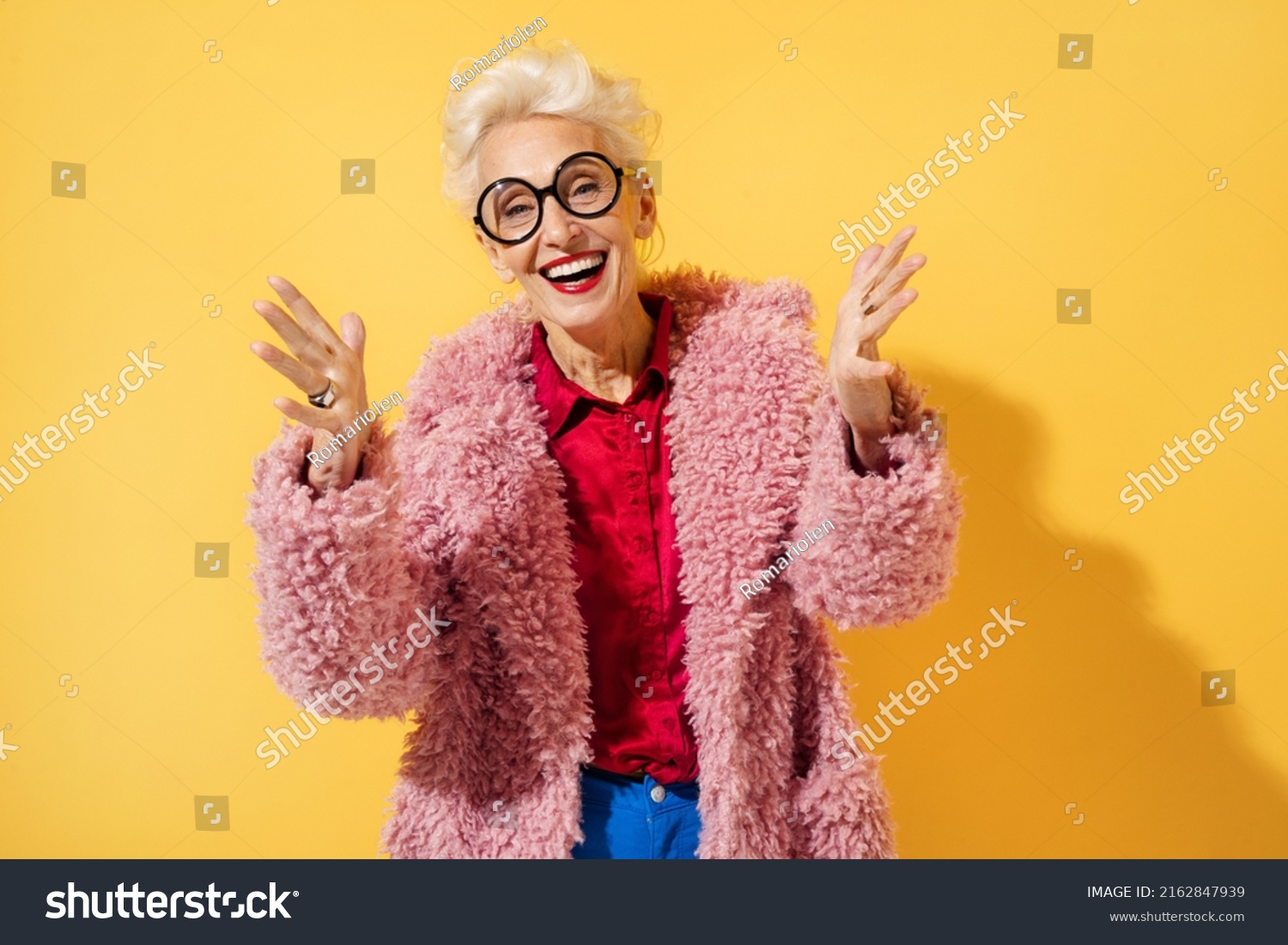 Happy Playful Mature Woman Dancing Smiling Stock Photo 2162847939 ...