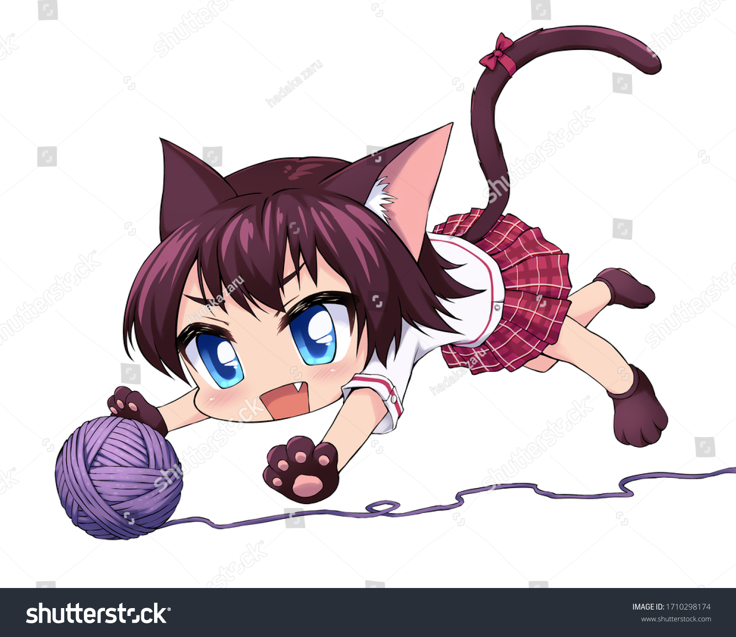 Happy Anime Cat Girl Playing Ball ภาพประกอบสต็อก 1710298174 Shutterstock