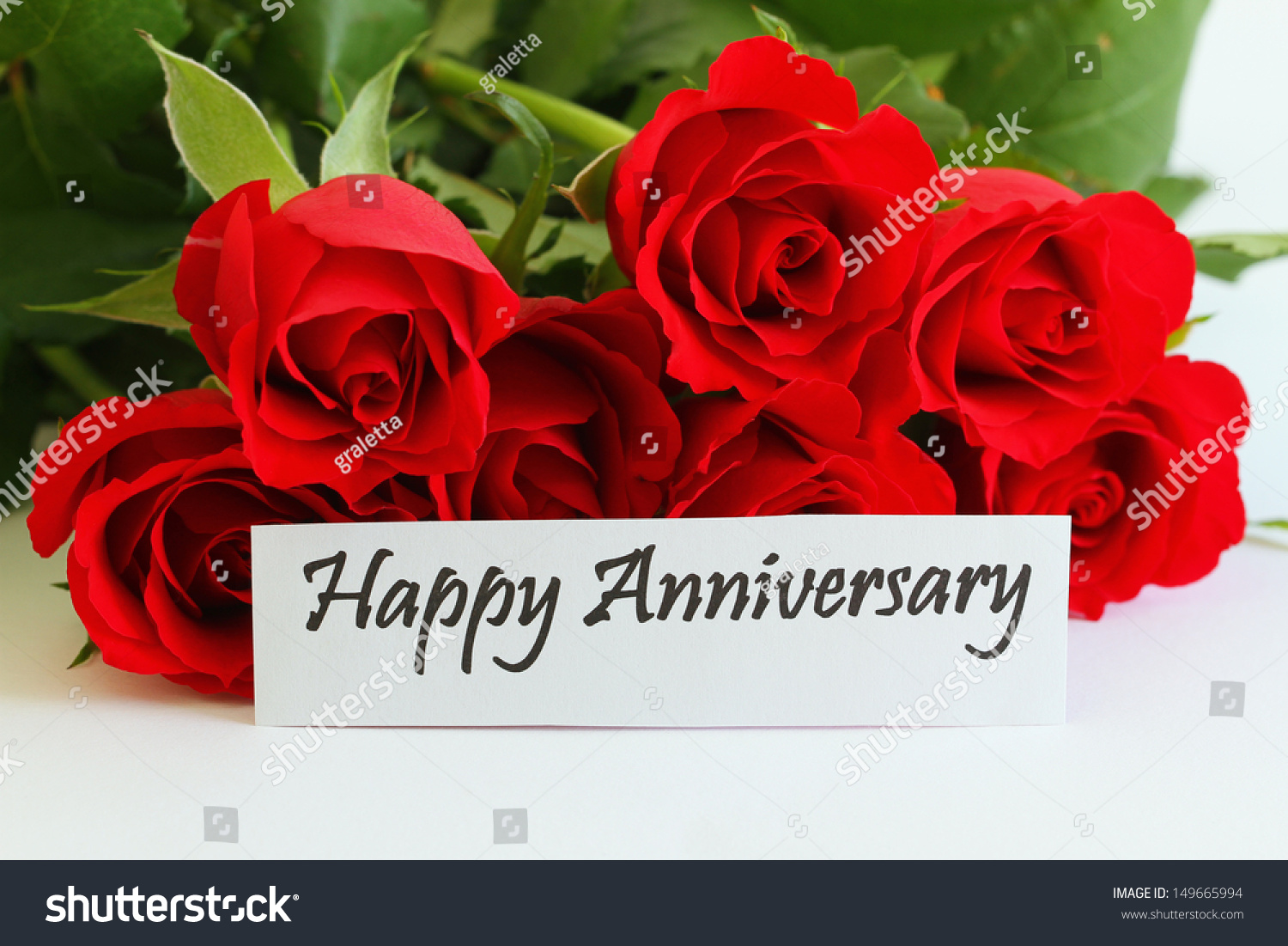 happy anniversary card red roses stock photo (edit now