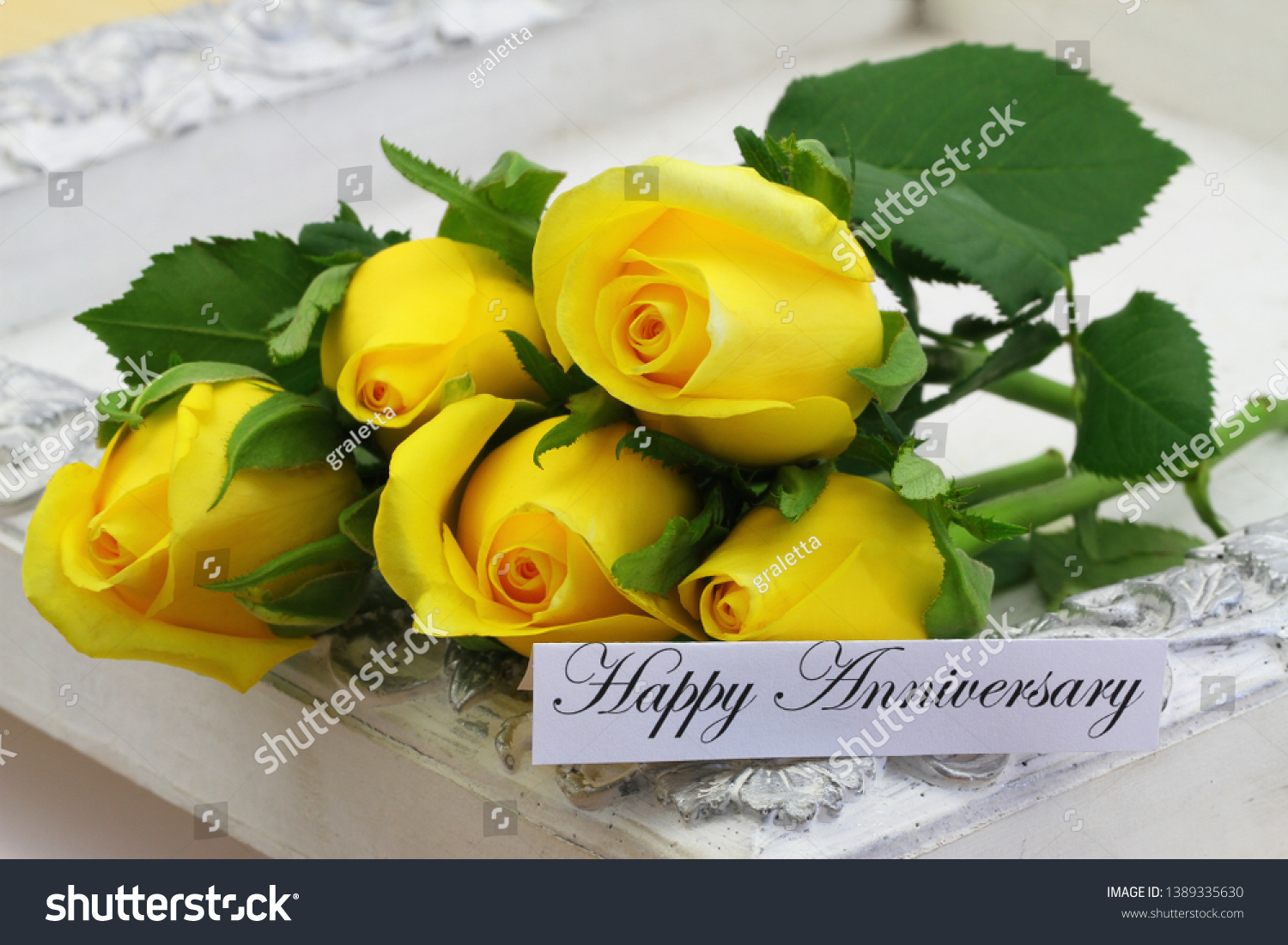 Happy Anniversary Card Yellow Roses On Stock Photo Edit Now 1389335630