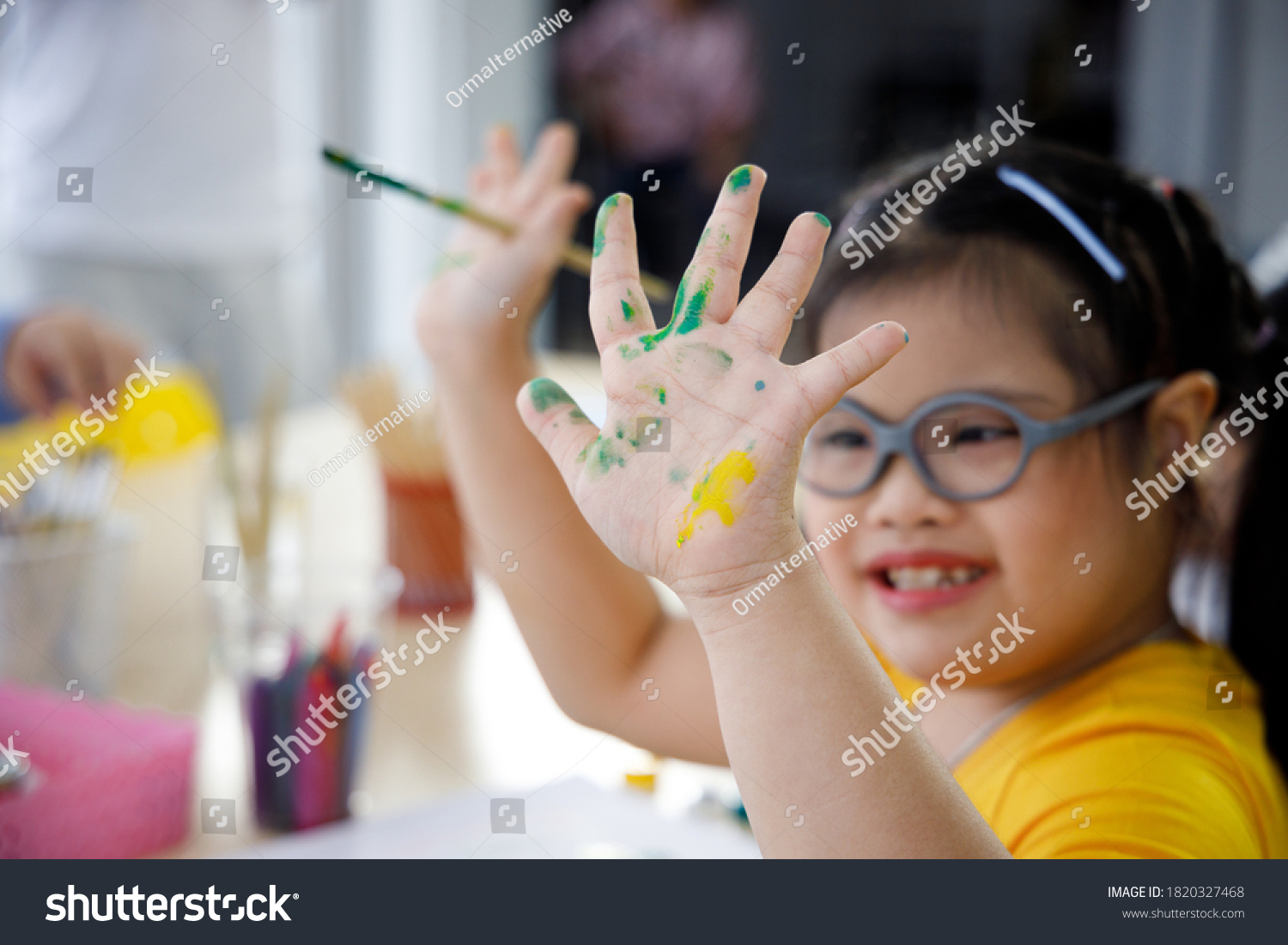 Happy Asian Girl Downs Syndrome Painting Stock Photo (Edit Now) 1820327468