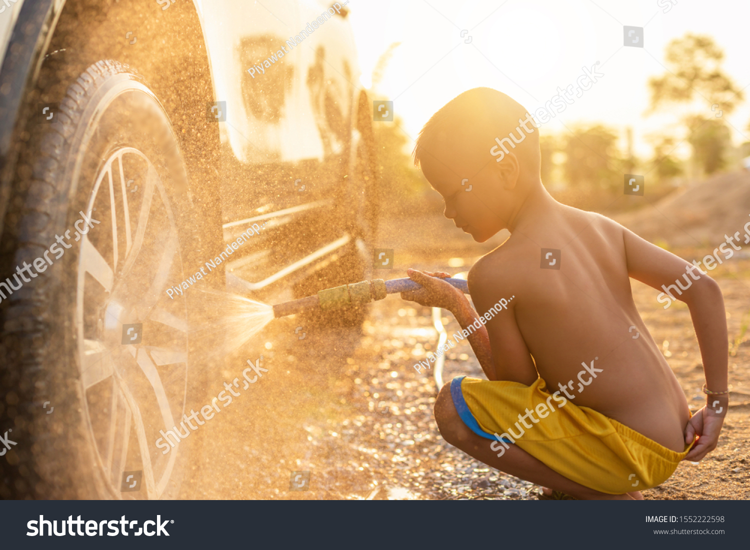 Happy Asian Little Boy Playing Water Stock Photo 1552222598 Shutterstock