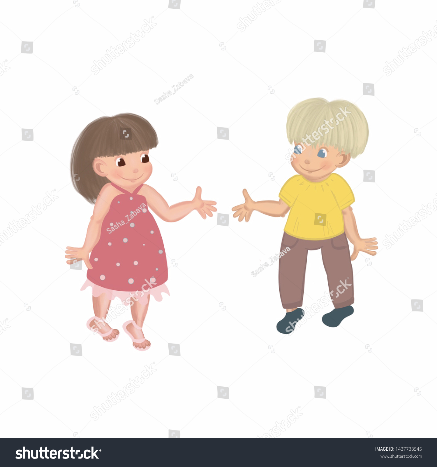 Happy Baby Boy Girl Talking Friendship Stock Illustration