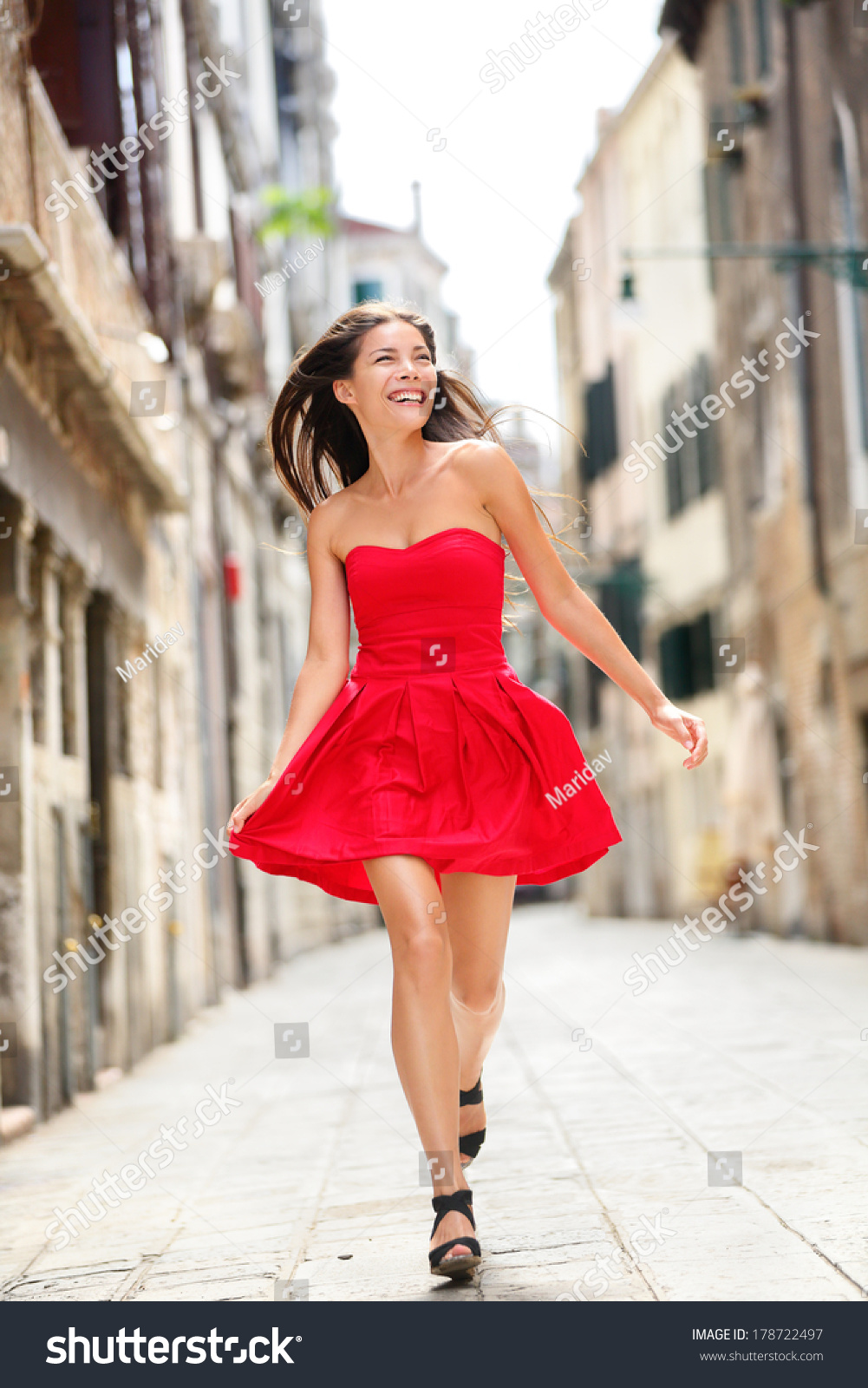 Happy Beautiful Woman Red Summer Dress Stock Photo -6798