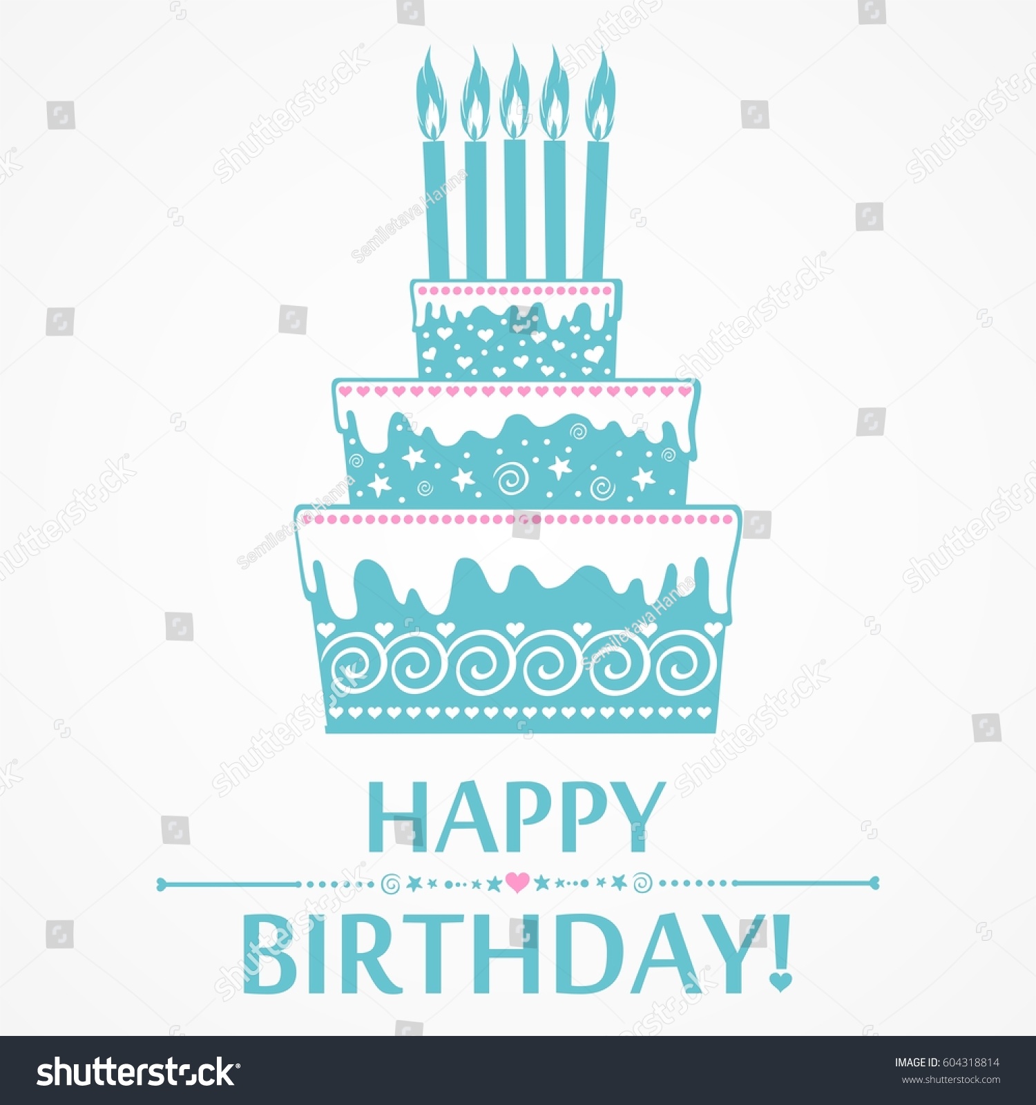 Happy Birthday Card Birthday Cake 5 Stock Illustration 604318814