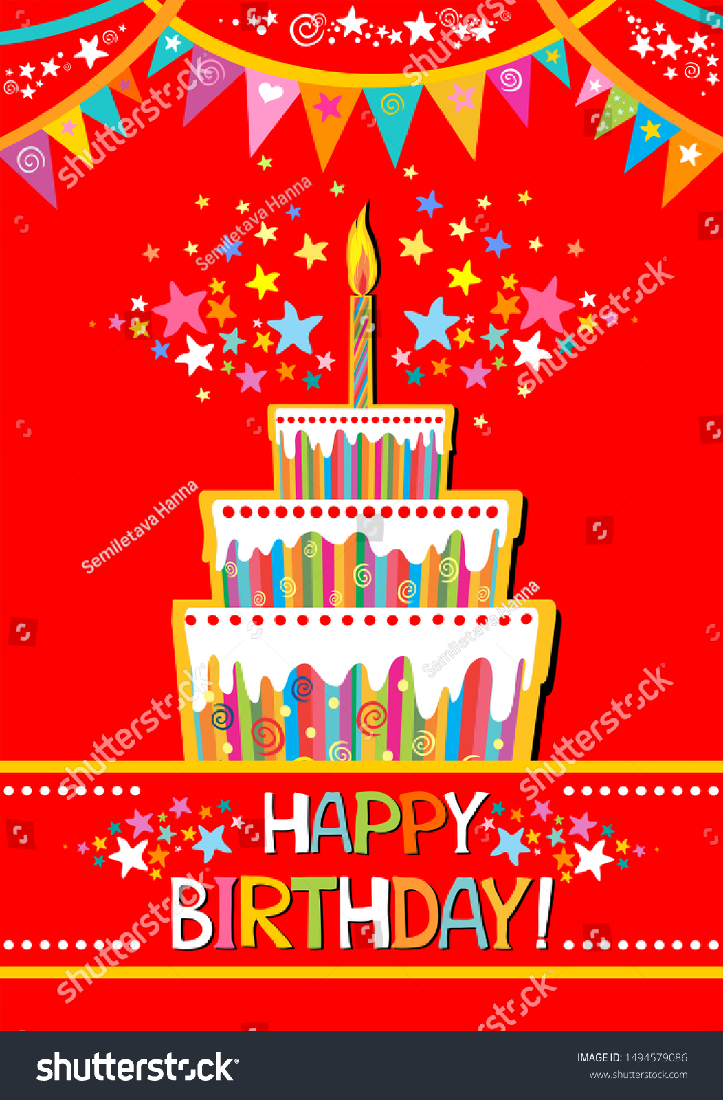 Happy Birthday Card Template Birthday Cake Stock Illustration