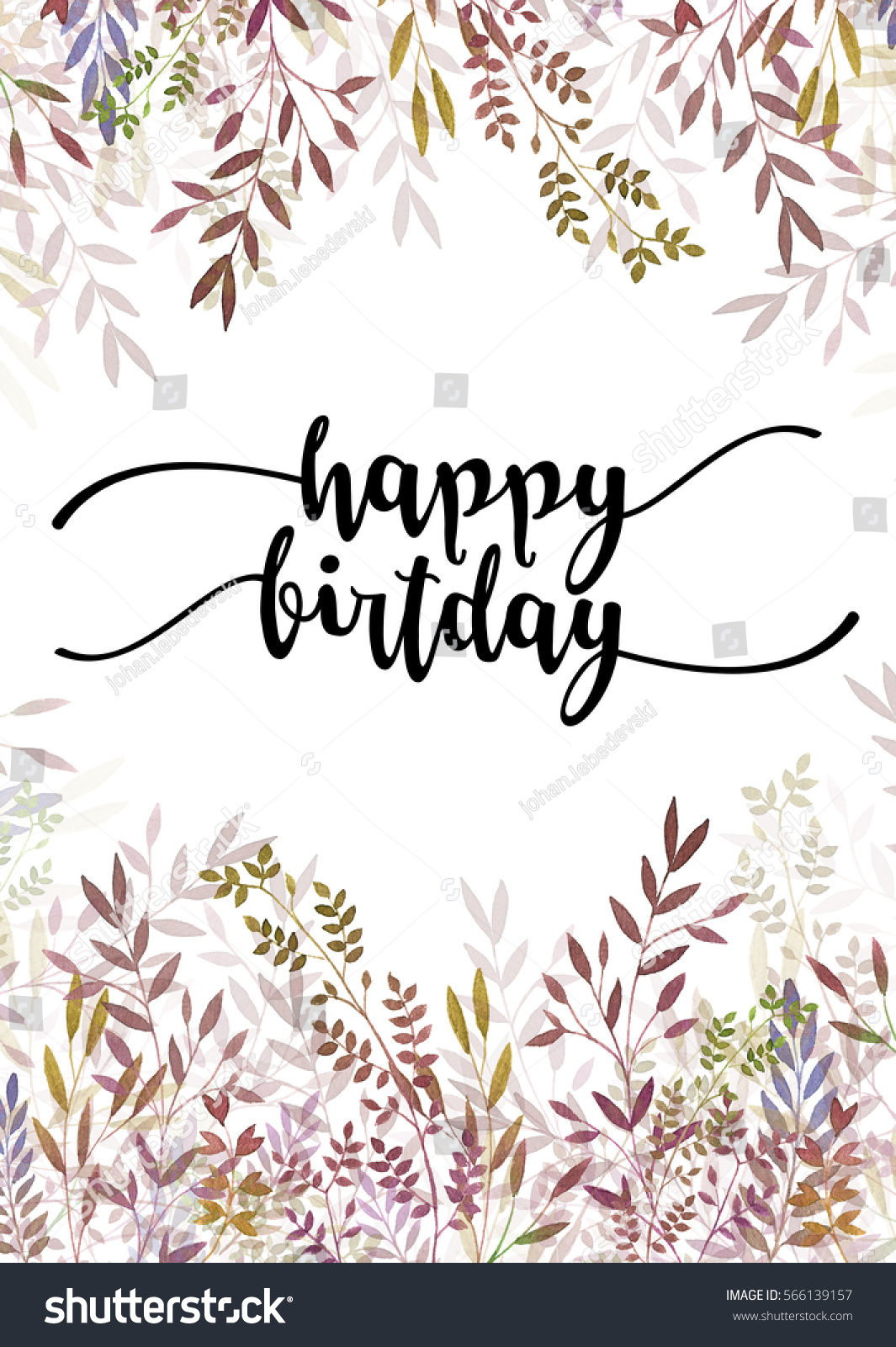 Happy Birthday Card Handwritten Font Watercolor Stock Illustration ...