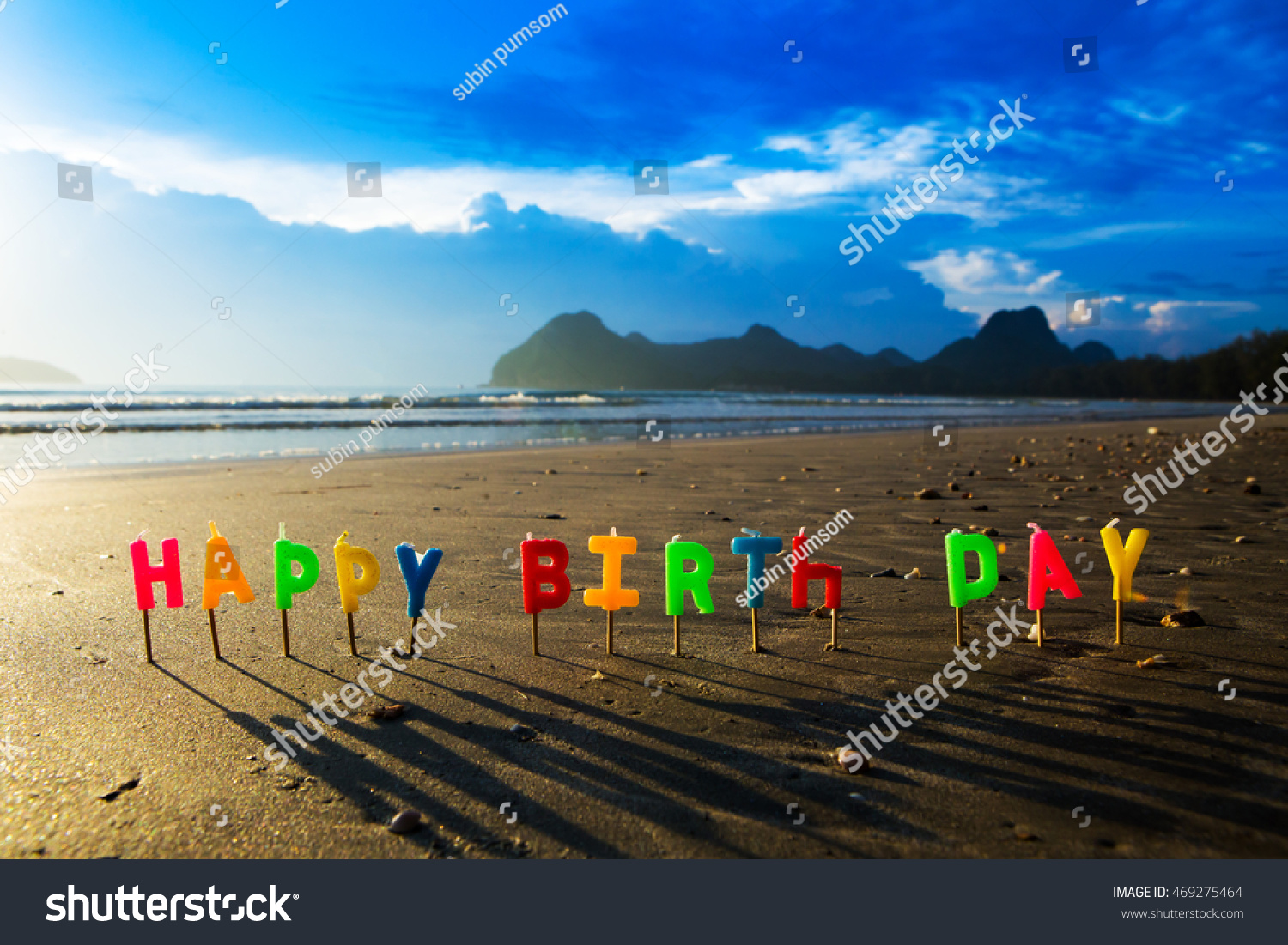 Happy Birthday Colorful Candles On Beach Stock Photo 469275464 ...