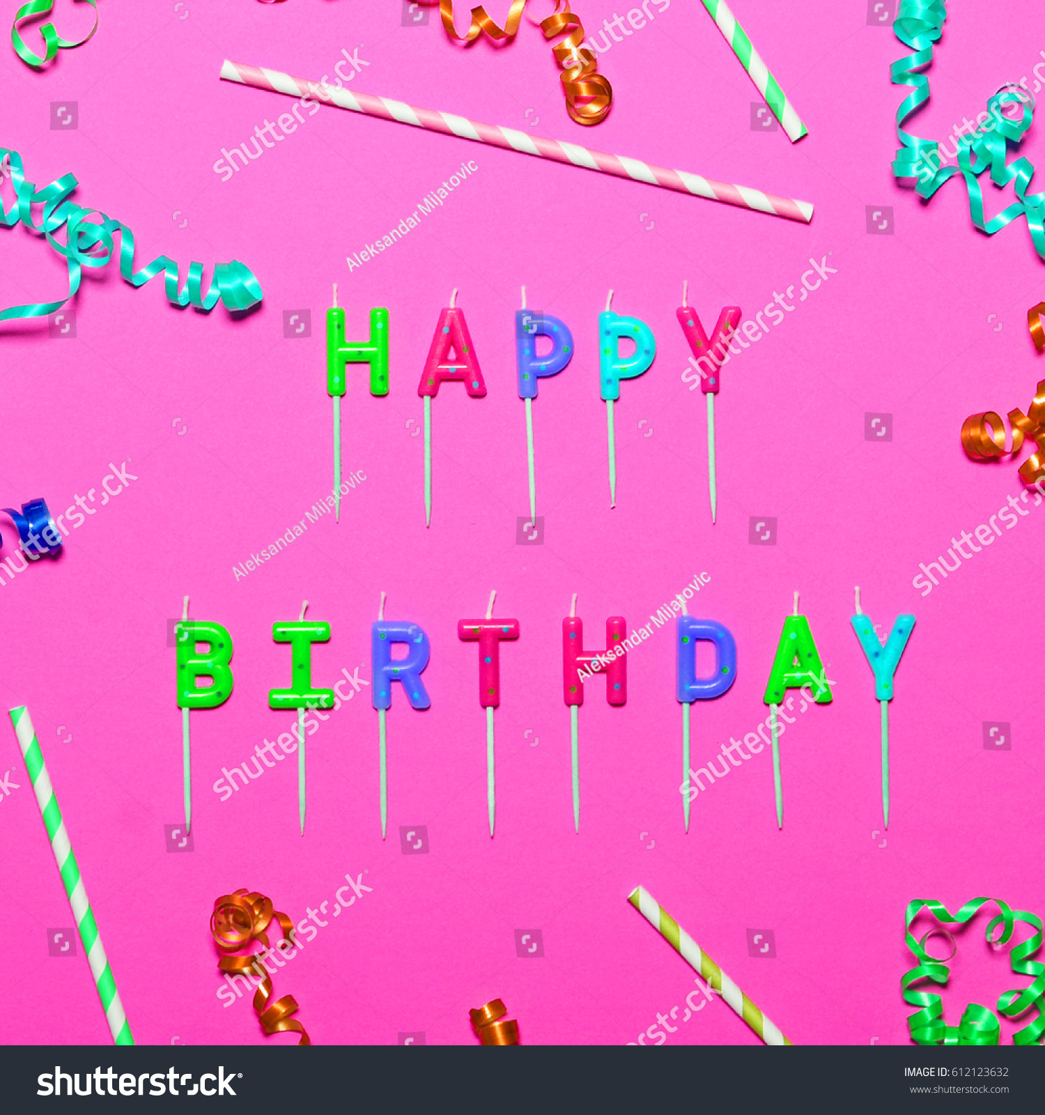 Happy Birthday Flat Lay Party Decorations Stock Photo 612123632 ...