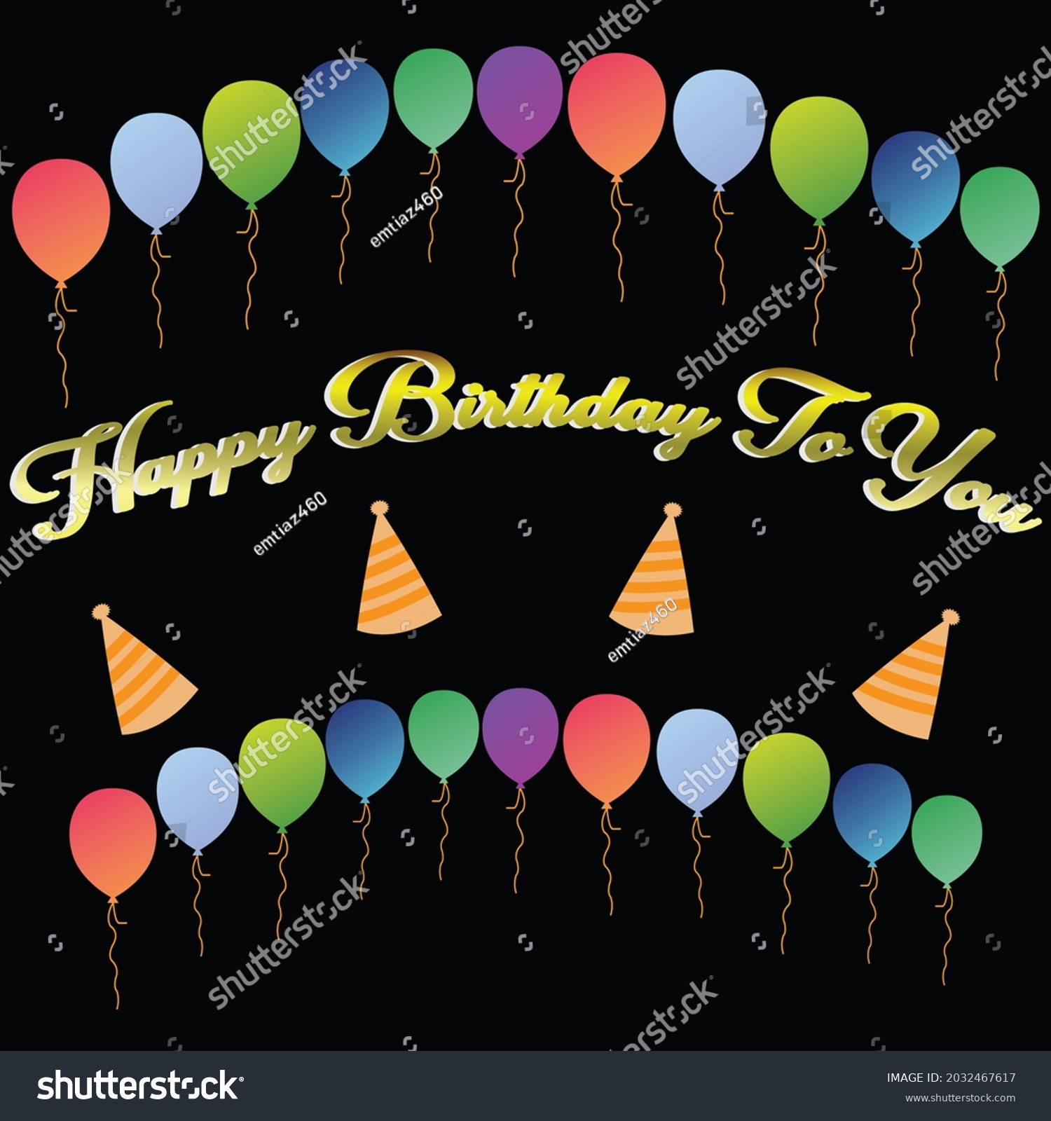 Happy Birthday Greeting Card Black Background Stock Illustration