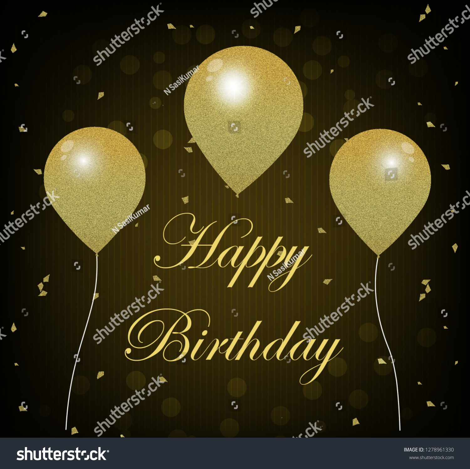 Happy Birthday Greeting Card Gold Balloons 스톡 일러스트 1278961330 ...